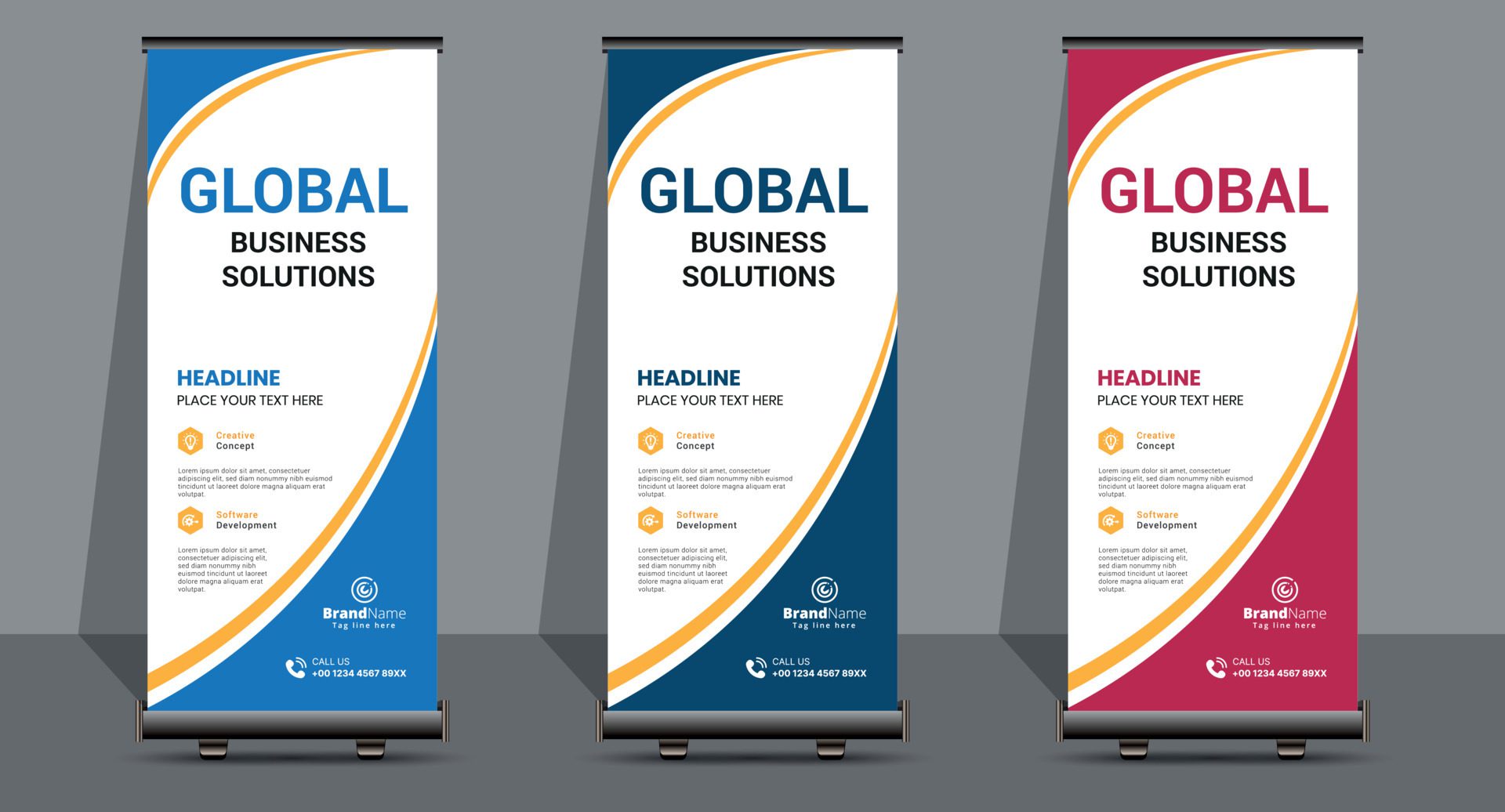 Creative Business Roll Up Signage Banner Template Design. Free Vector