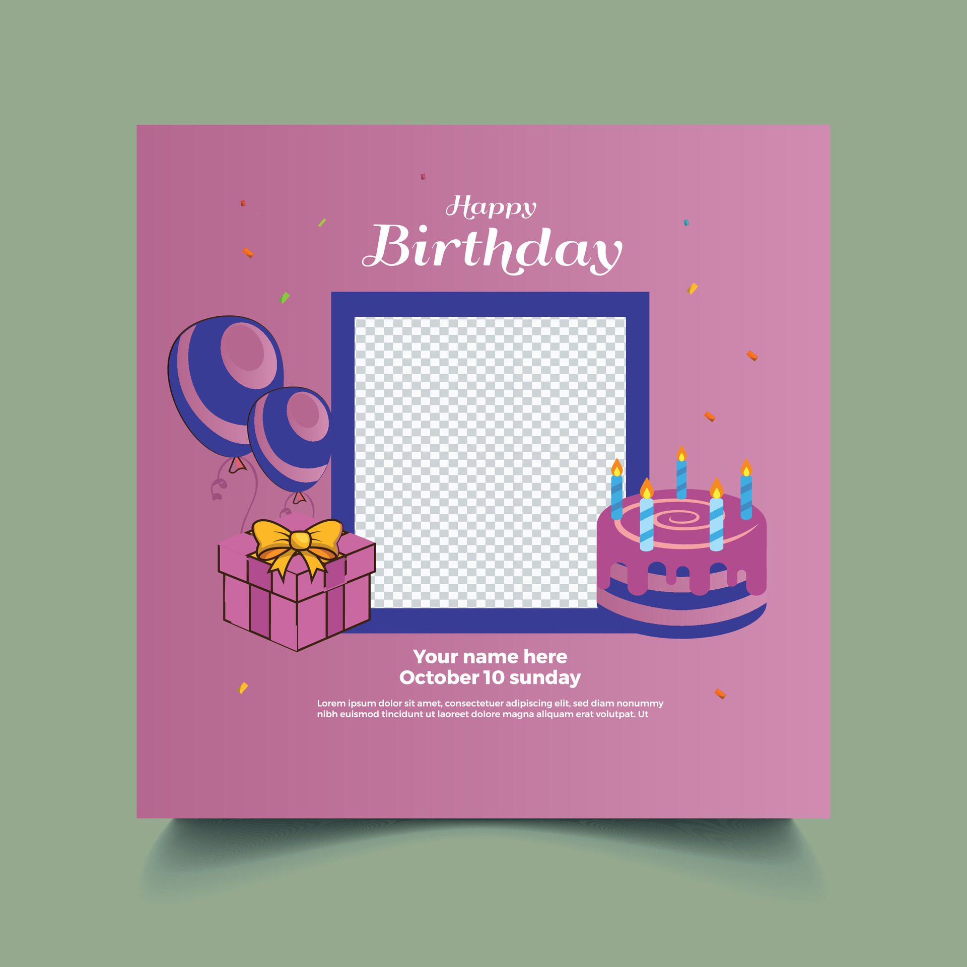 Happy birthday social media post, Square banner template design. Pro Vector