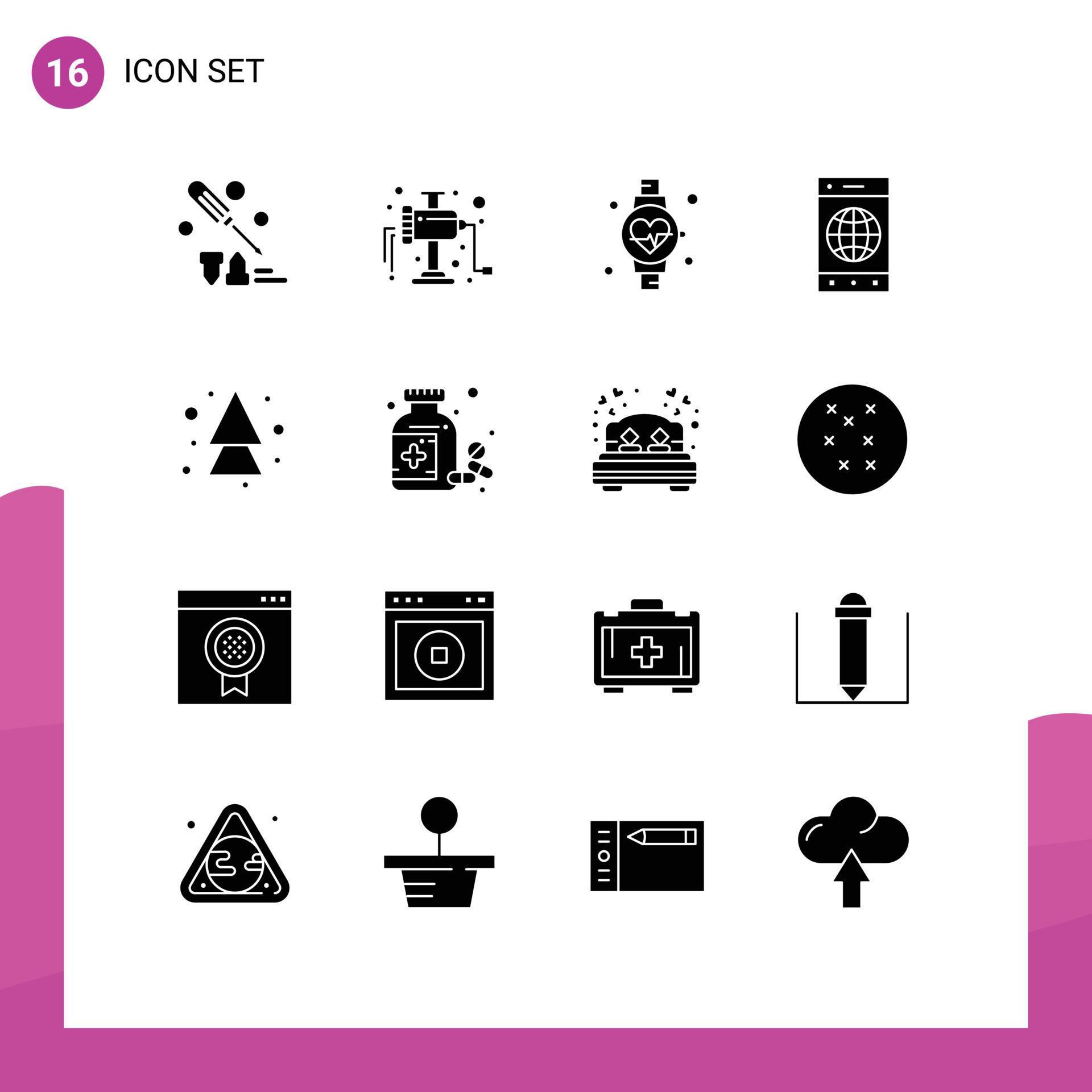 Pictogram Set of 16 Simple Solid Glyphs of direction arrows watch arrow mobile Editable Vector Design Elements Stock Free