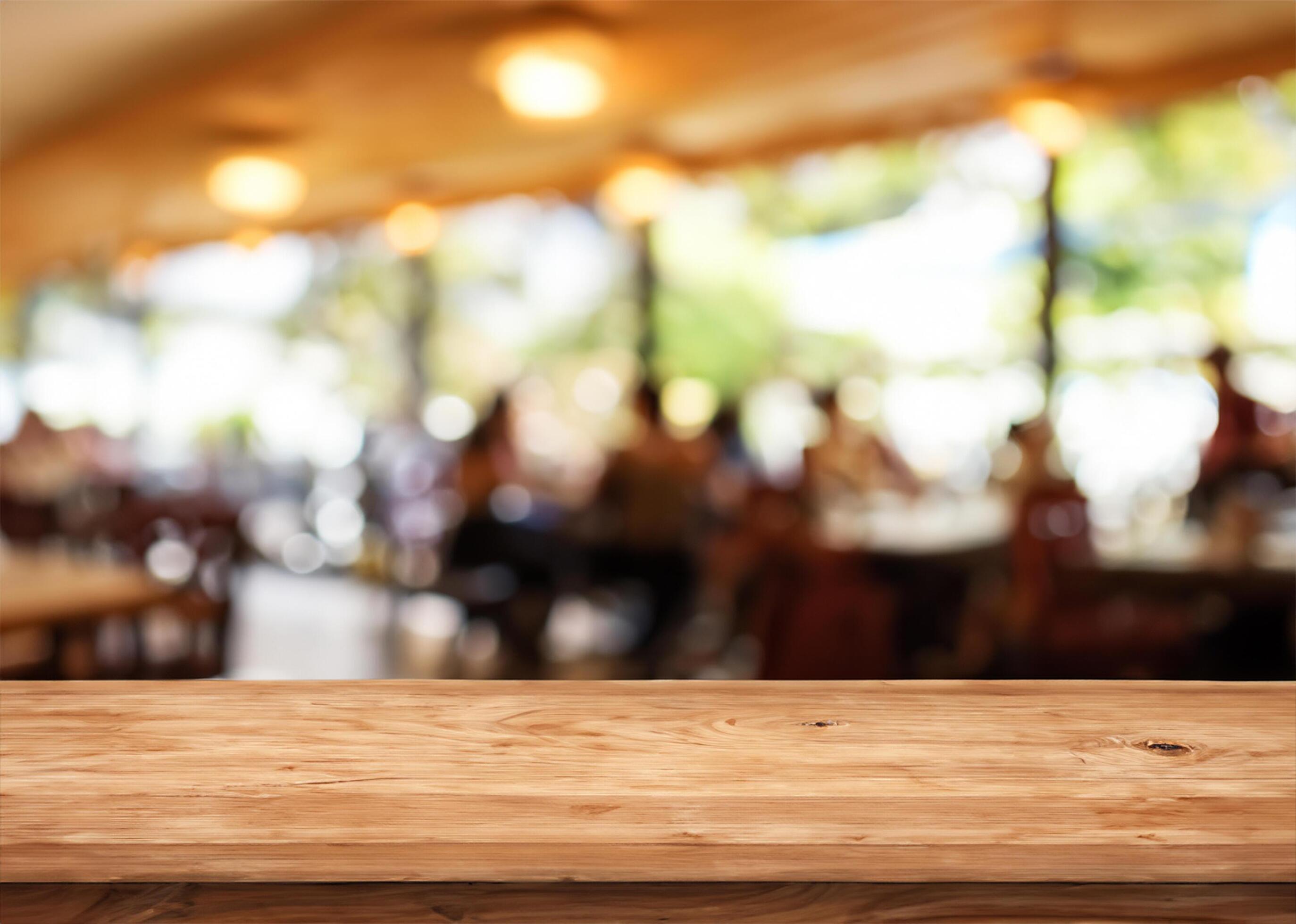 Wood table with restaurant Stock Free