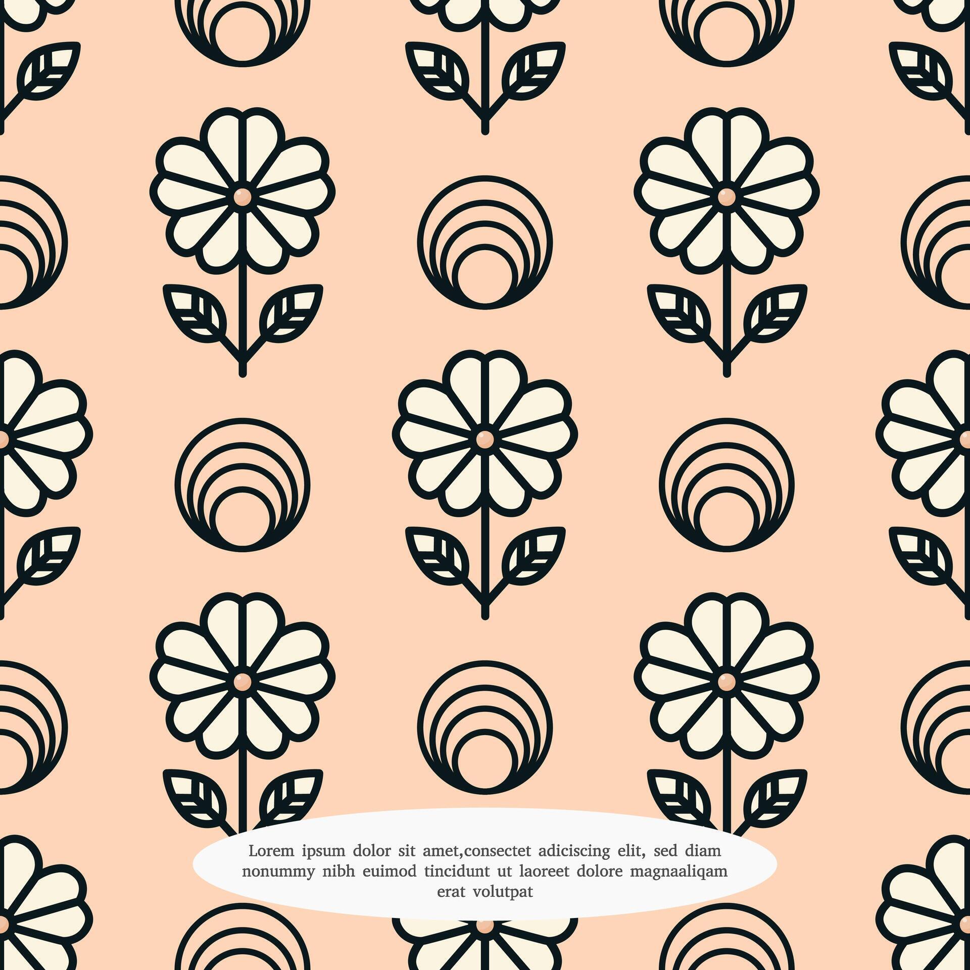 Daisy flower line art with circle element seamless pattern. Stock Free