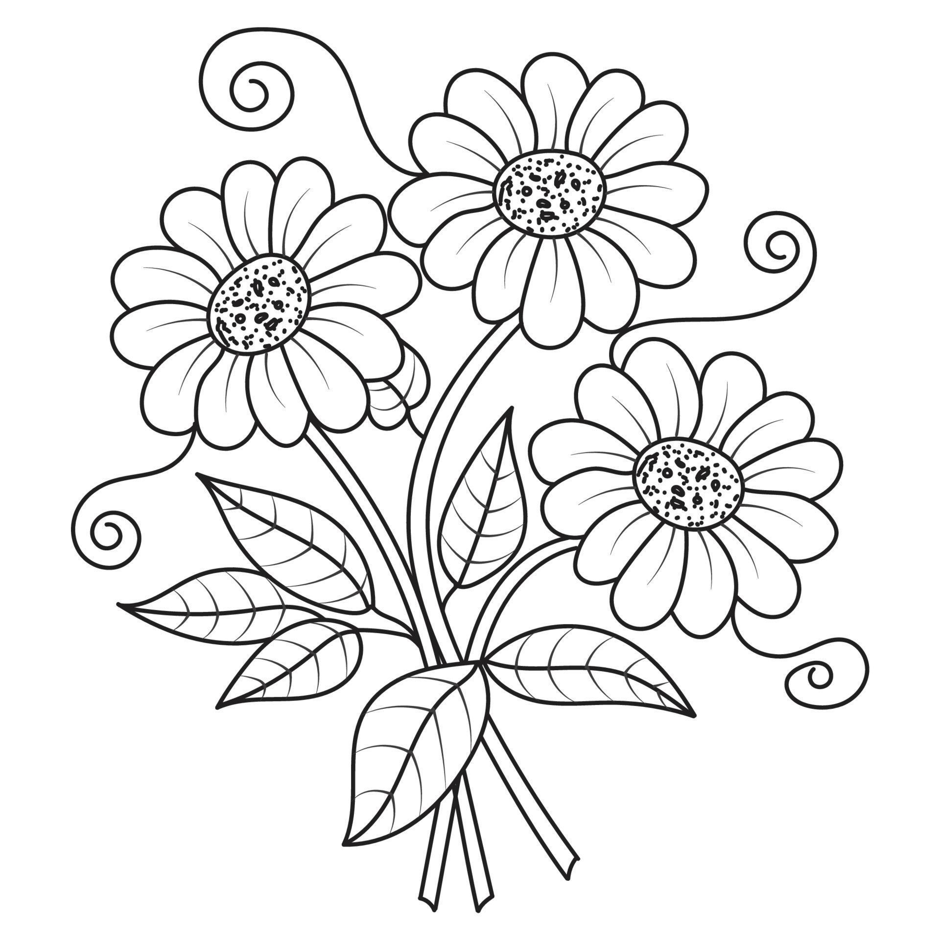 Set of differents flower line on white background. Flowers drawing with line-art on white backgrounds. Stock Free