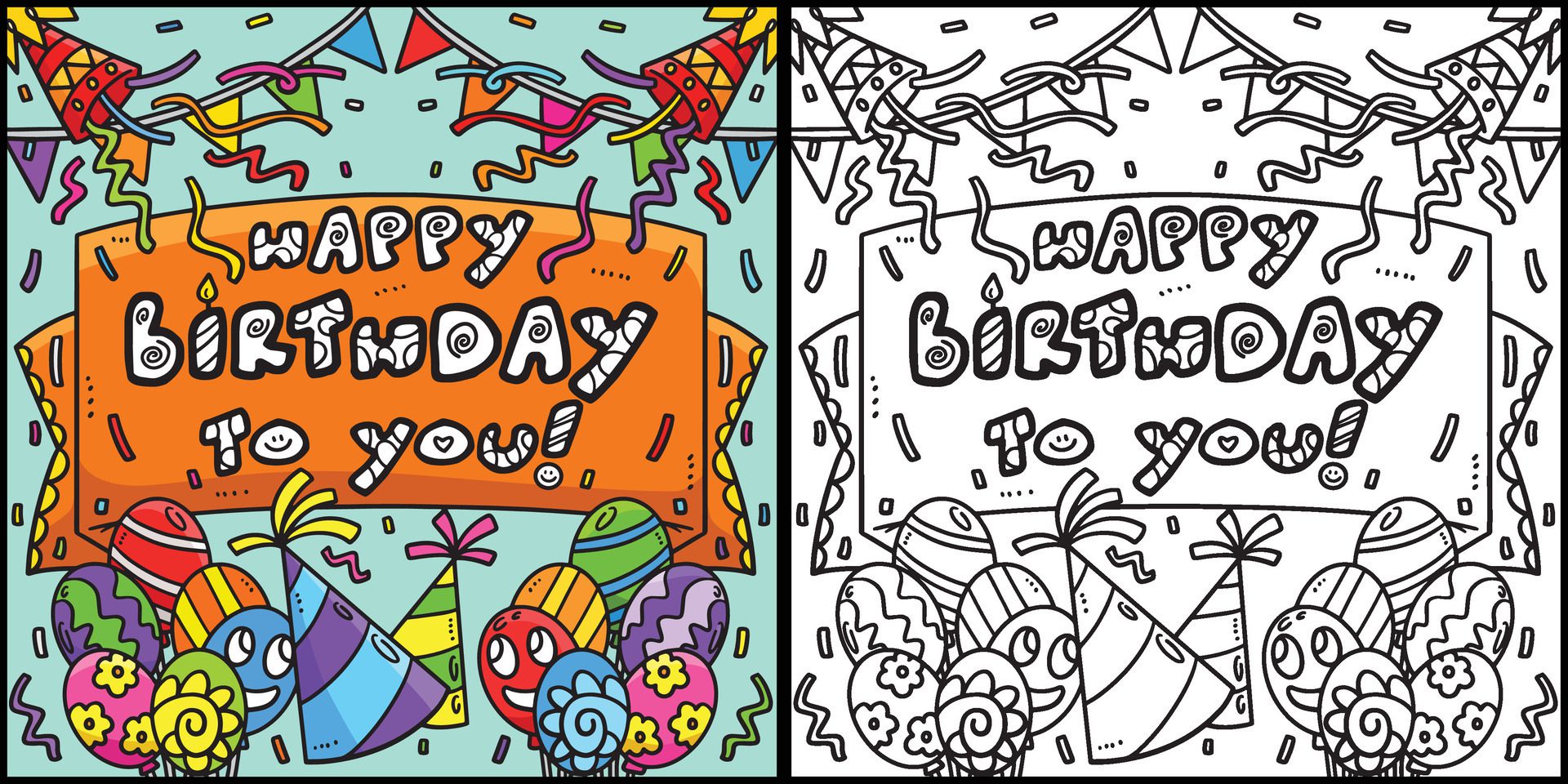 Happy Birthday To You Banner Coloring Illustration Free Vector