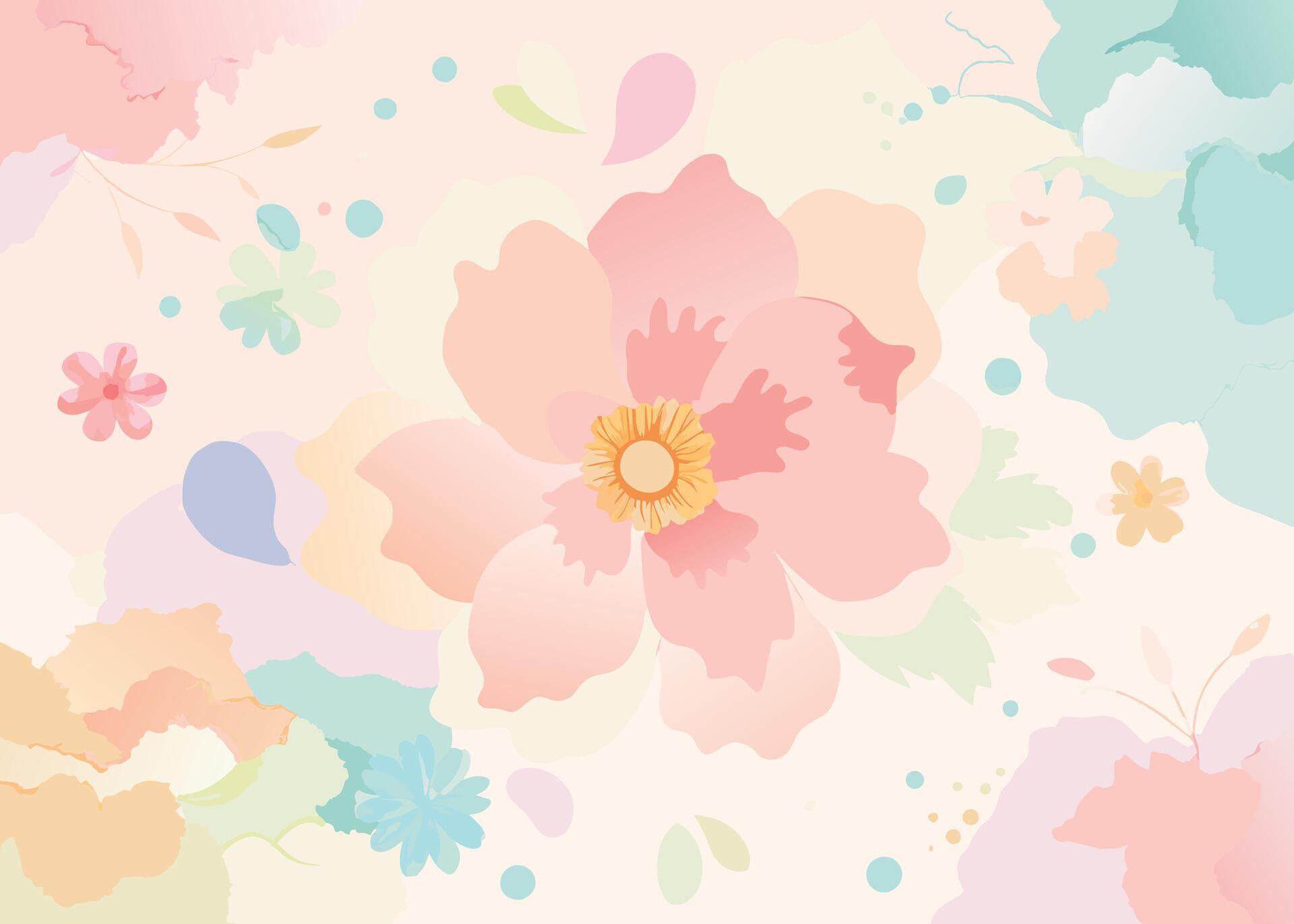 Beautiful floral background with flowers and leaves in pastel colors. Stock Free