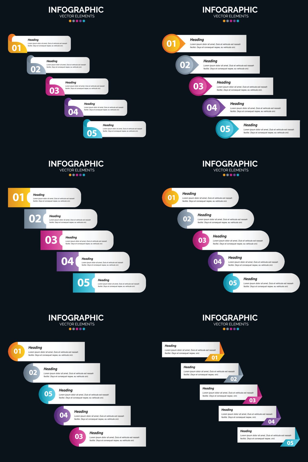 Vector 6 Infographics Pack Presentation slide template 5 Steps cycle diagrams and timelines Free Vector and Free SVG