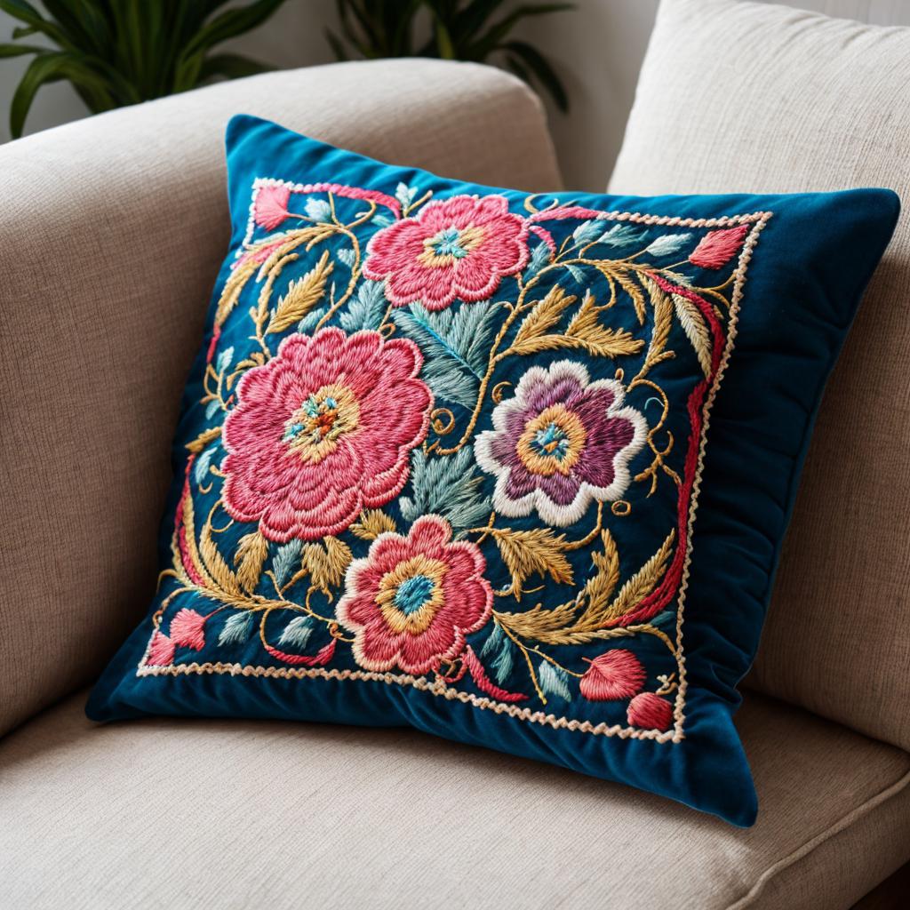 Beautiful hand embroidered cushion by @ai_generated