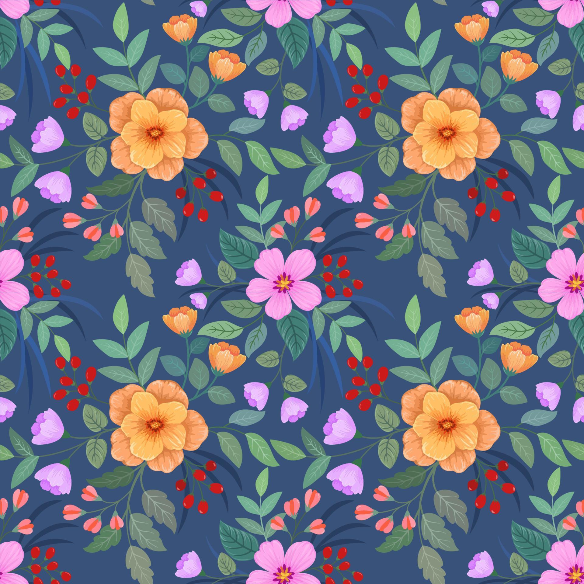 Colorful hand draw flowers seamless pattern. Stock Free