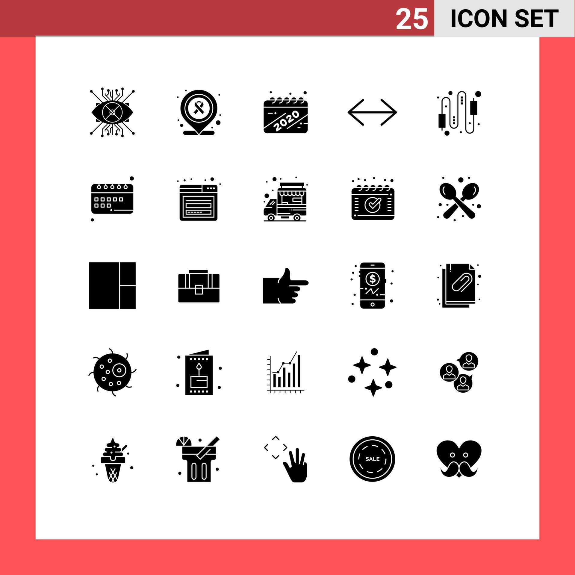 25 Thematic Vector Solid Glyphs and Editable Symbols of cable right calendar move arrow Editable Vector Design Elements Stock Free