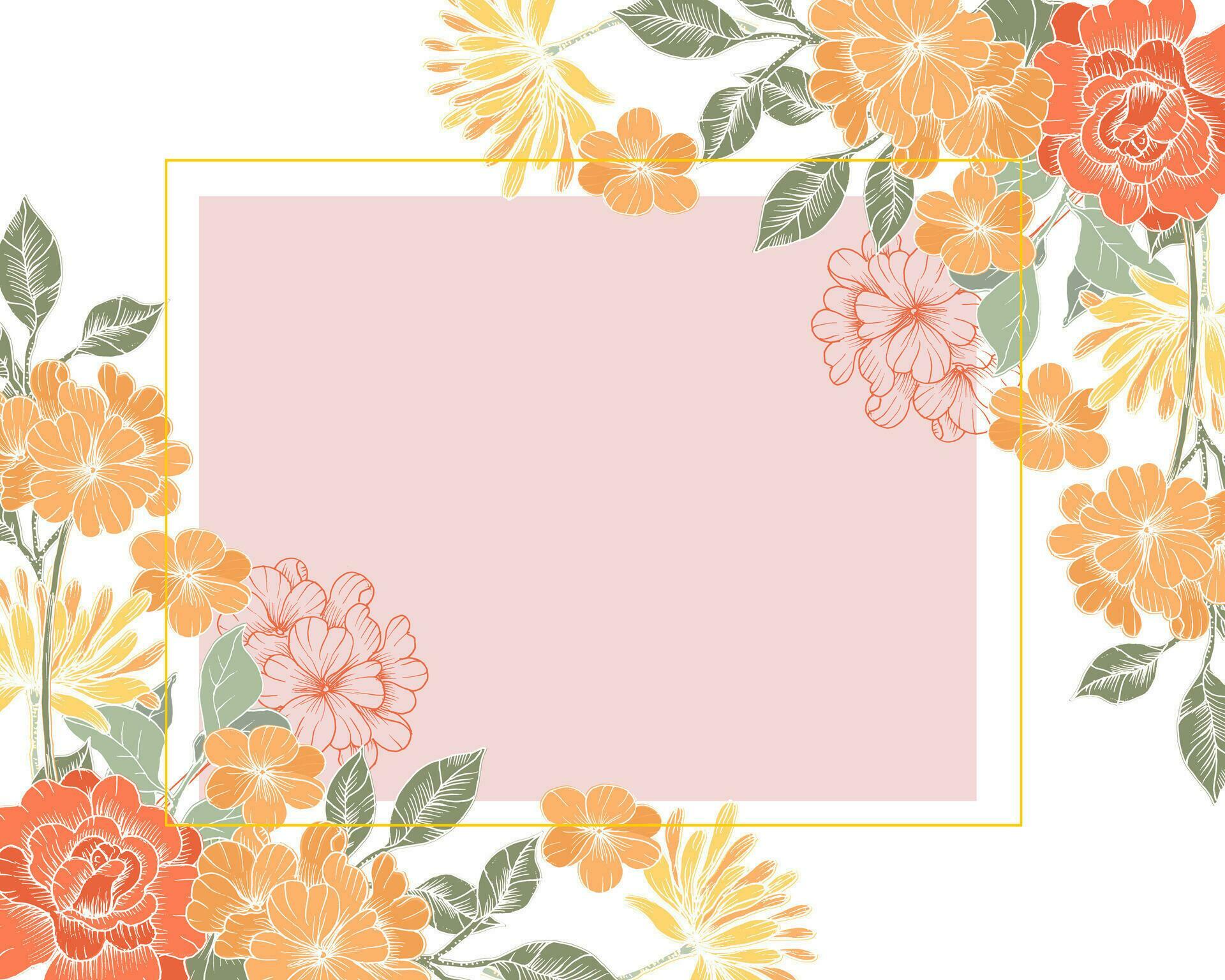 Orange Rose and Wild Flower Hand Drawn Border Stock Free and Free SVG