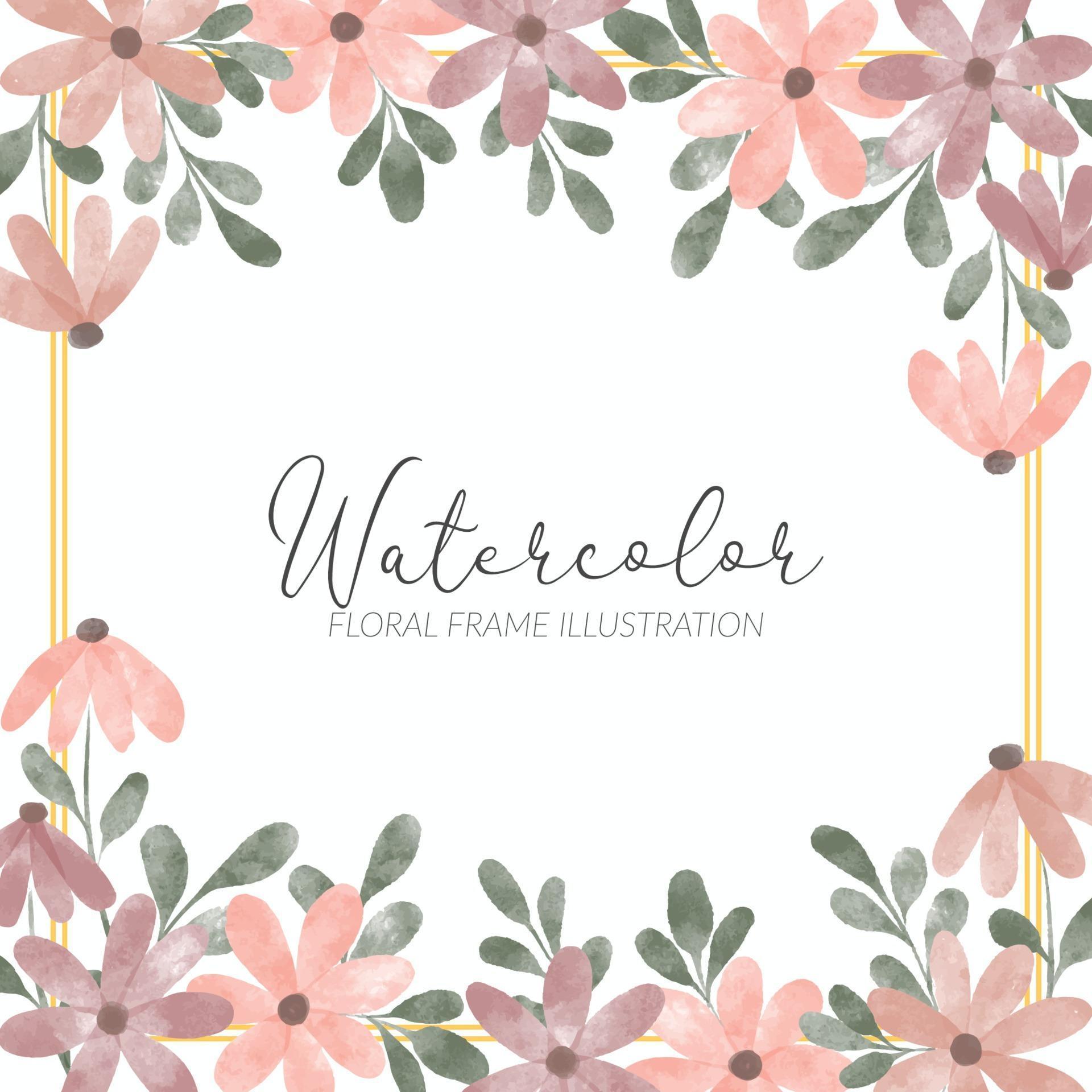 watercolor cute petal flower square border Stock Free