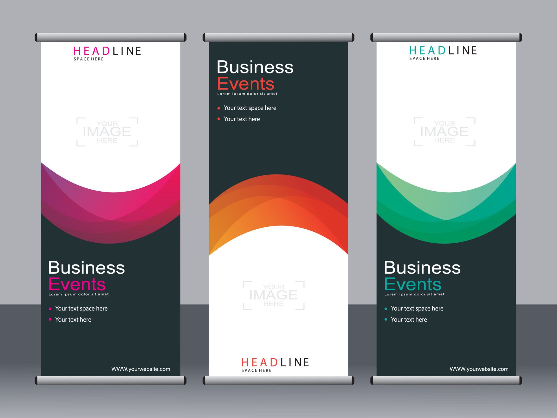 Business banner roll up set standee banner template. Free Vector