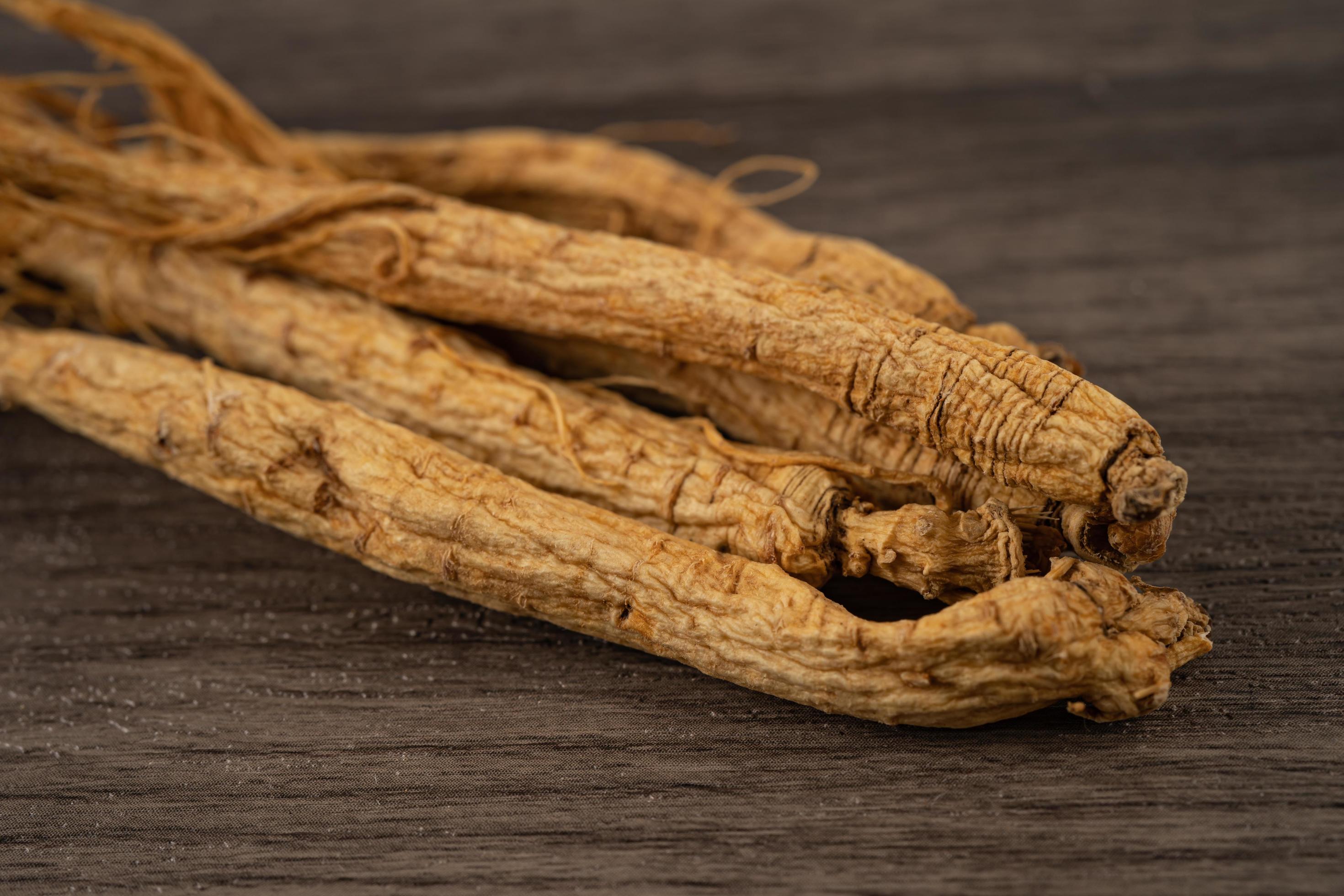 Ginseng, dried vegetable herb. Healthy food famous export food in Korea country. Stock Free