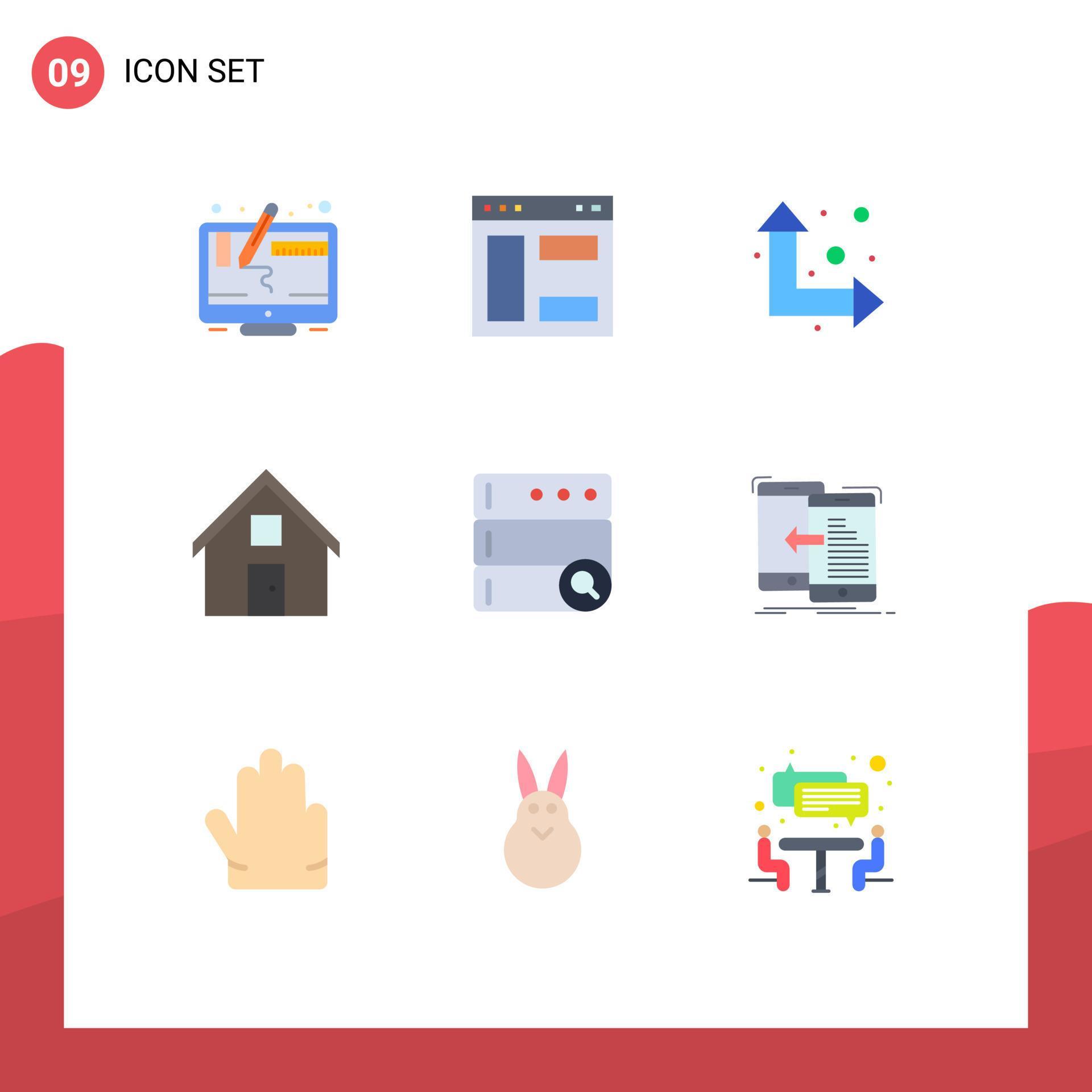 User Interface Pack of 9 Basic Flat Colors of search home arrow convo contact us Editable Vector Design Elements Stock Free