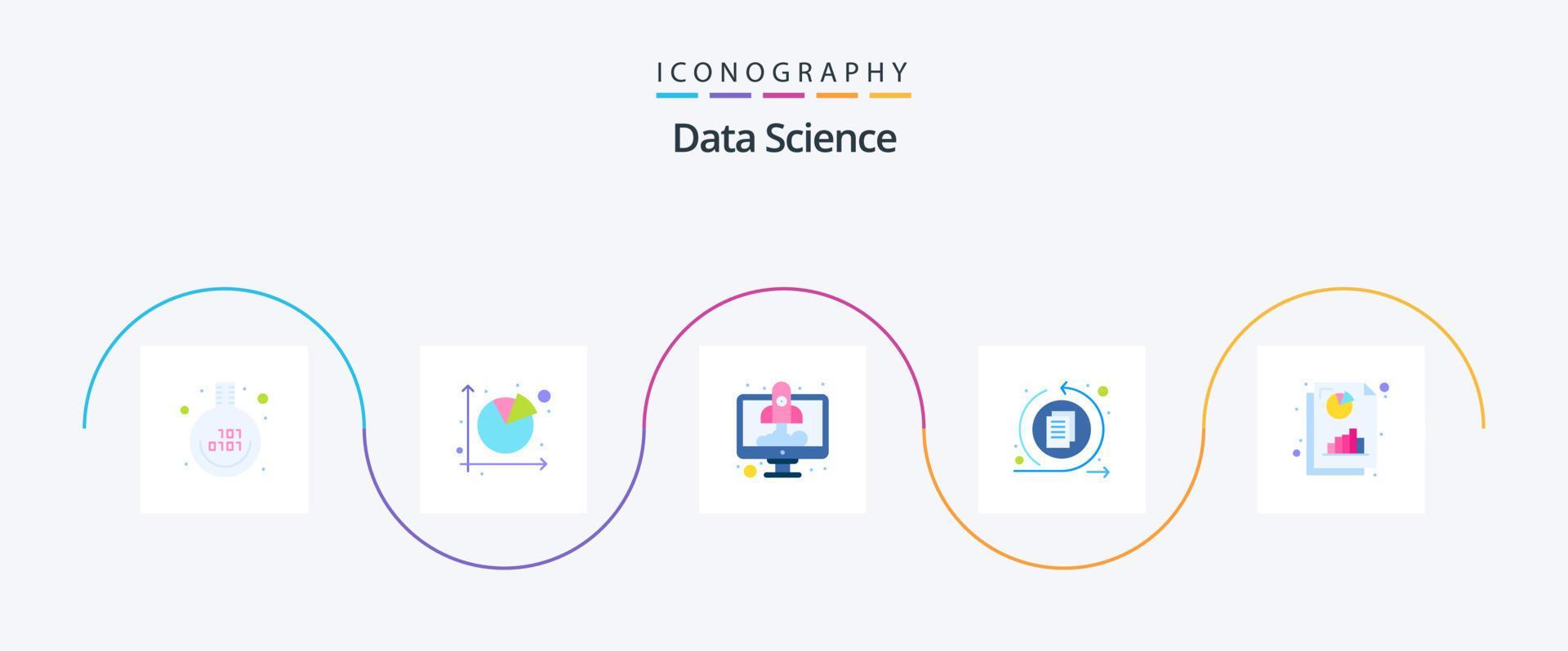 Data Science Flat 5 Icon Pack Including page. interface. pie chart. arrows. rocket Stock Free