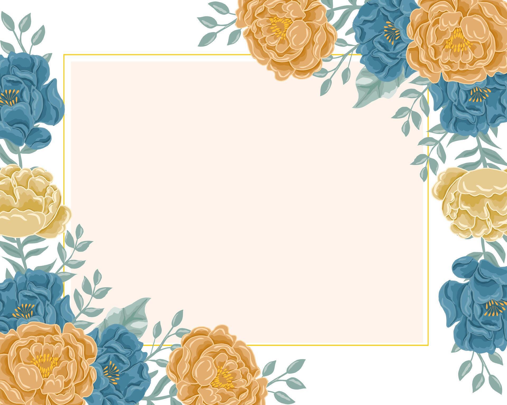 Vintage Blue and Orange Rose Flower Border Stock Free