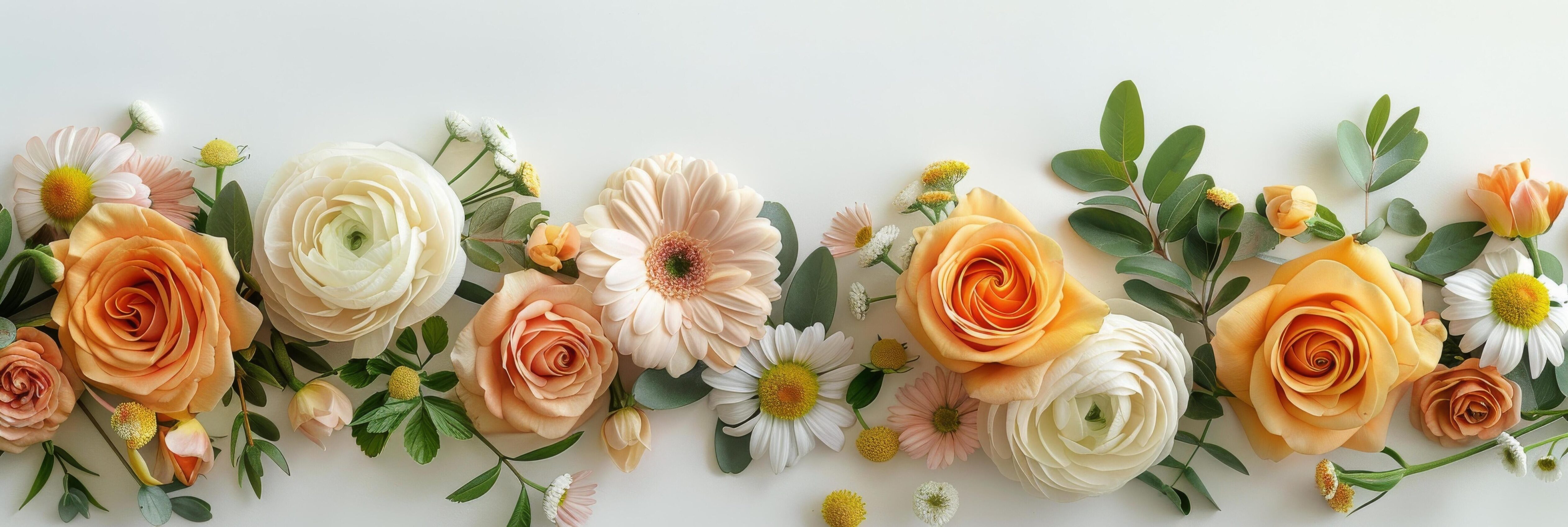 A Floral Arrangement of Yellow and Peach Flowers Against a White Background Stock Free