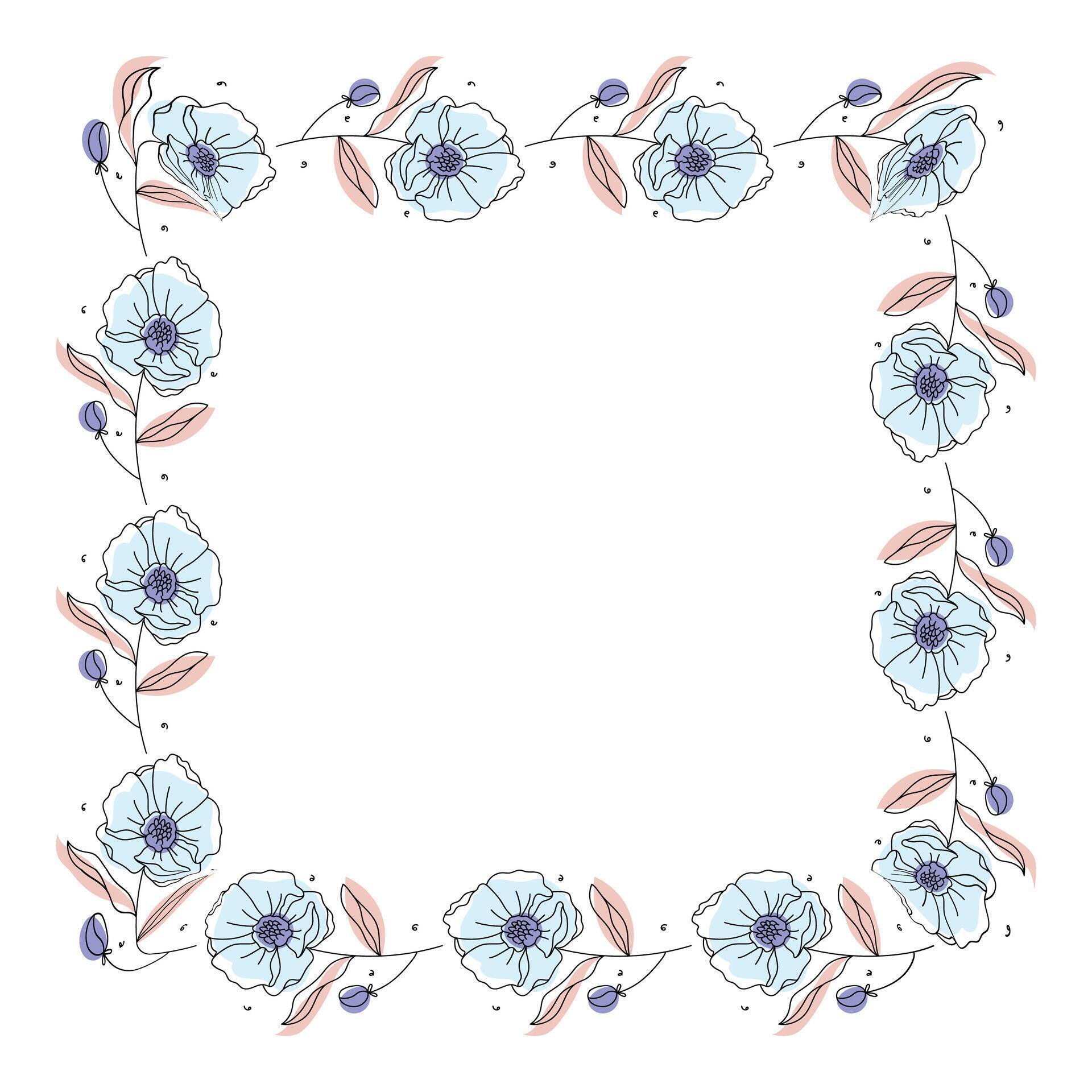 Hand drawn flowers wreath frame on white background Stock Free