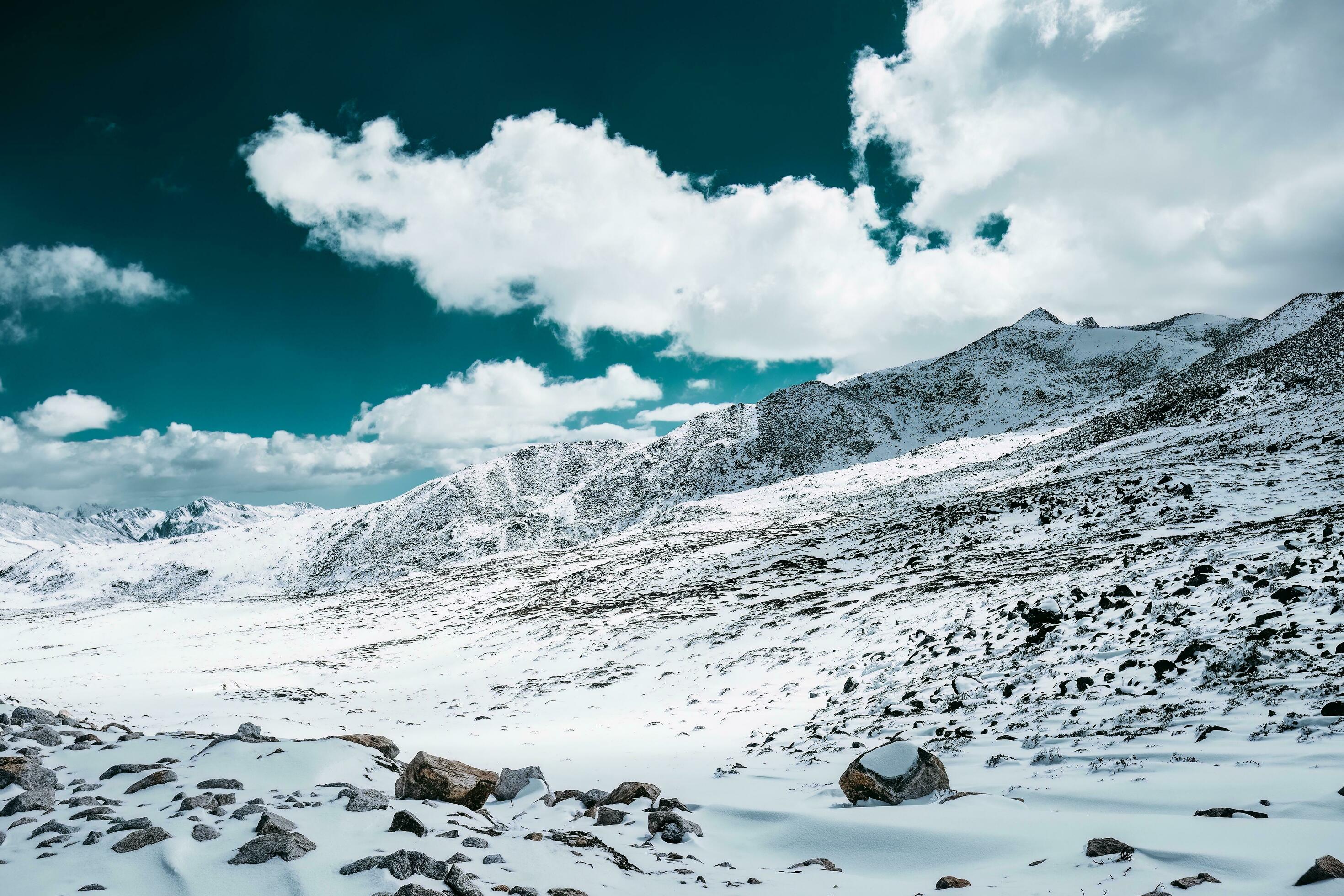 Spectacular scenery in the high mountains of western Sichuan, China, with different seasons Stock Free