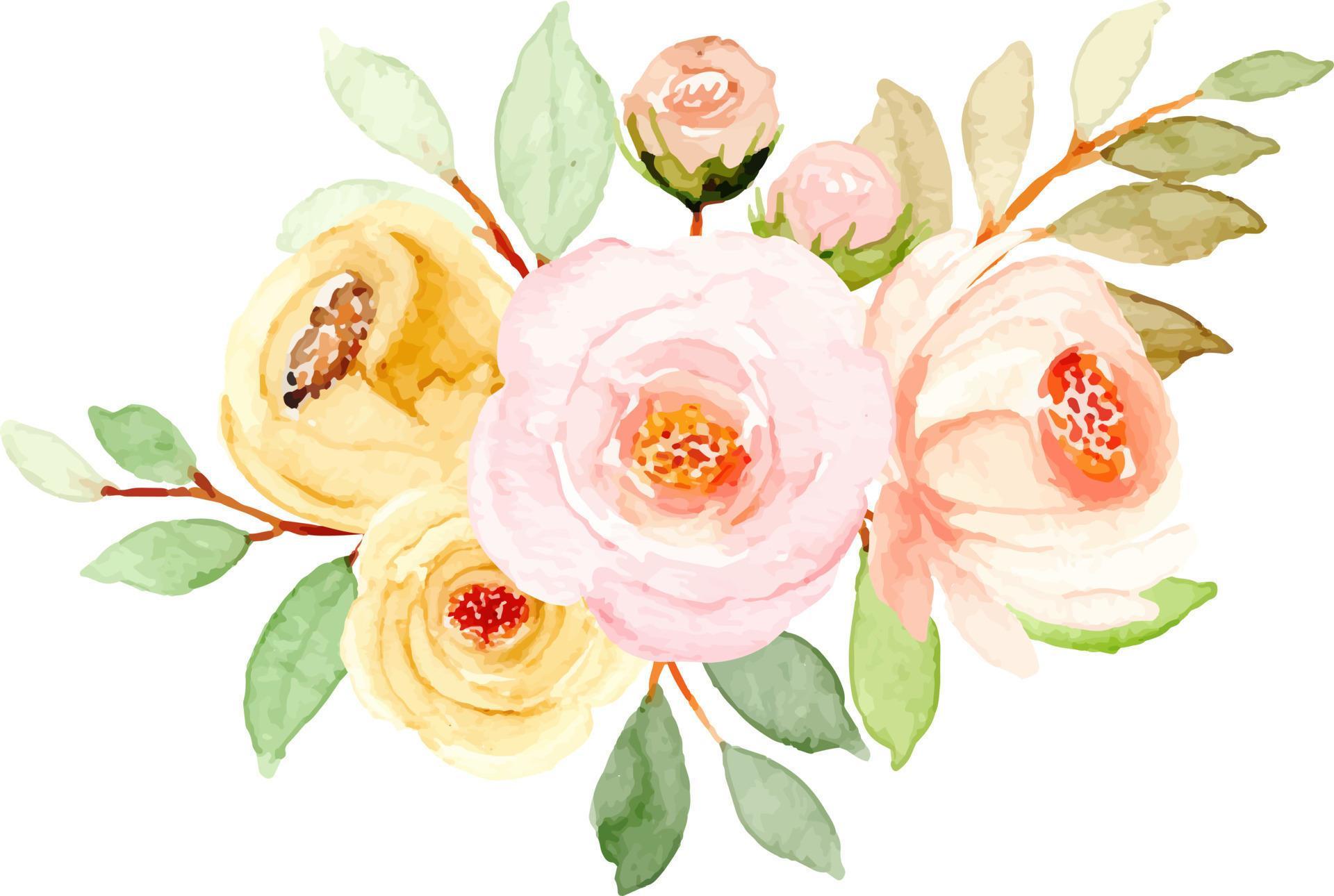 Yellow rose flower bouquet with watercolor for background, wedding, fabric, textile, greeting, card, wallpaper, banner, sticker, decoration etc. Stock Free