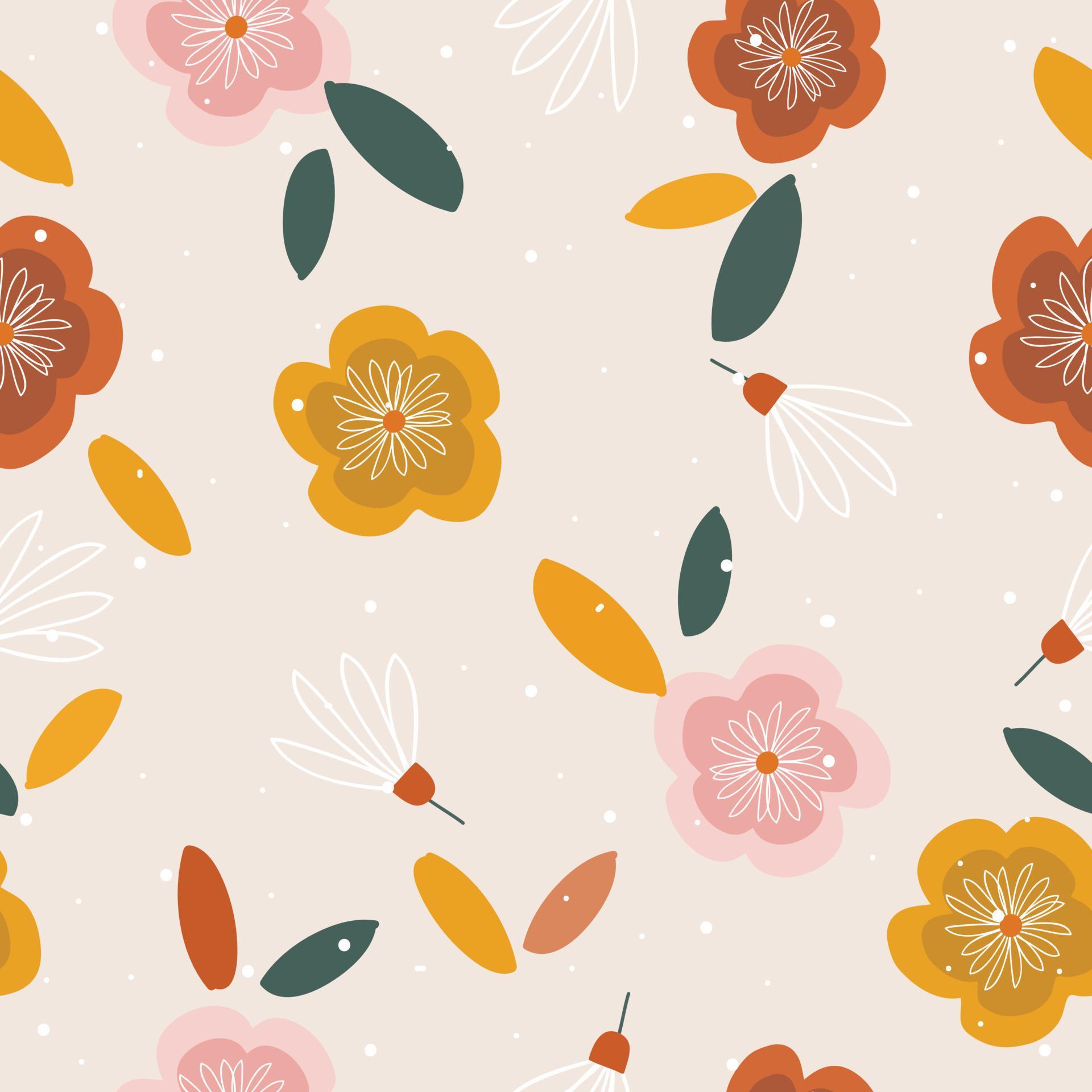 Seamless pastel hand drawn flowers pattern Stock Free