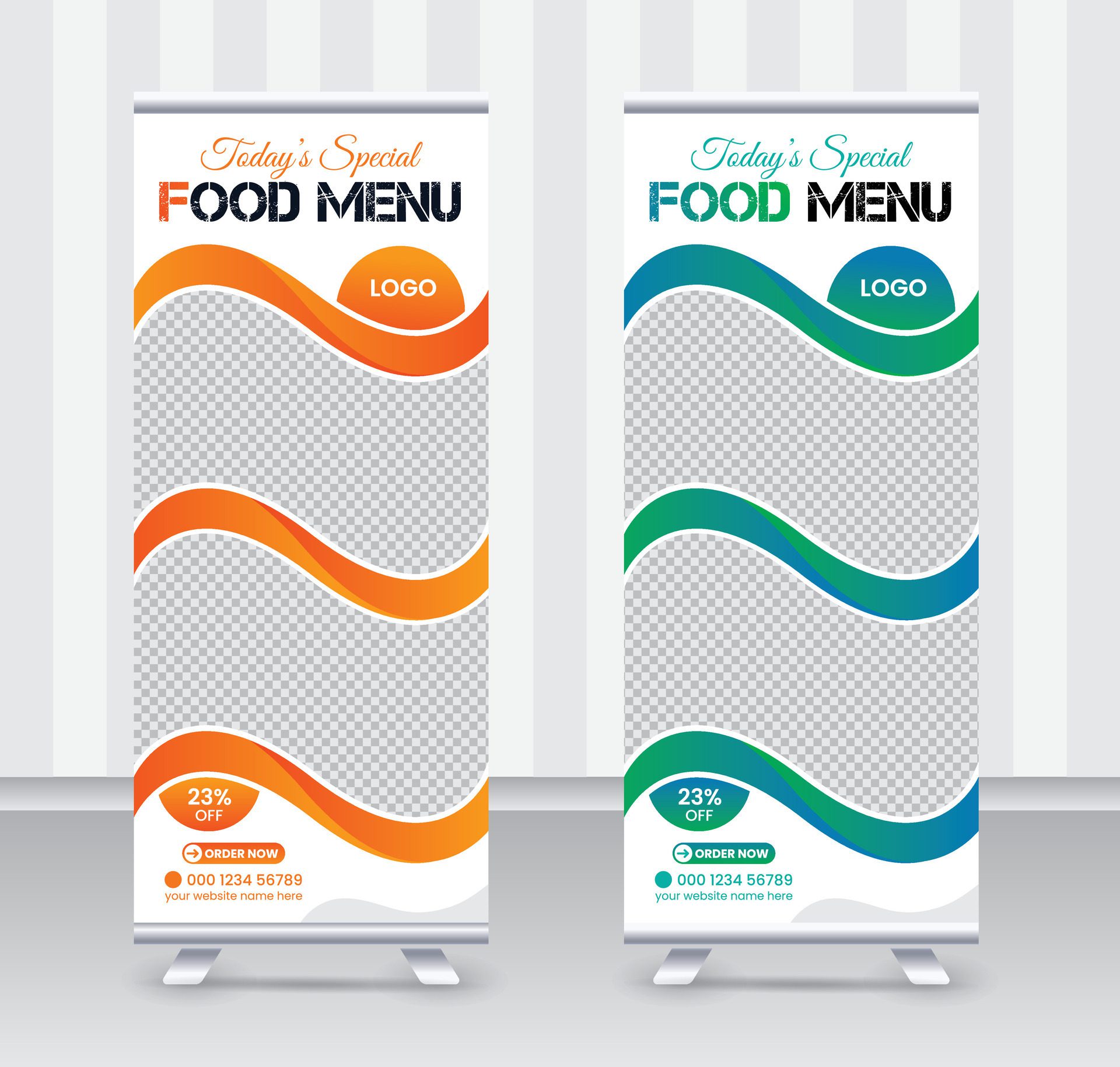 
									Today’s special food menu and restaurant roll up banner x or roll up banner design template Free Vector