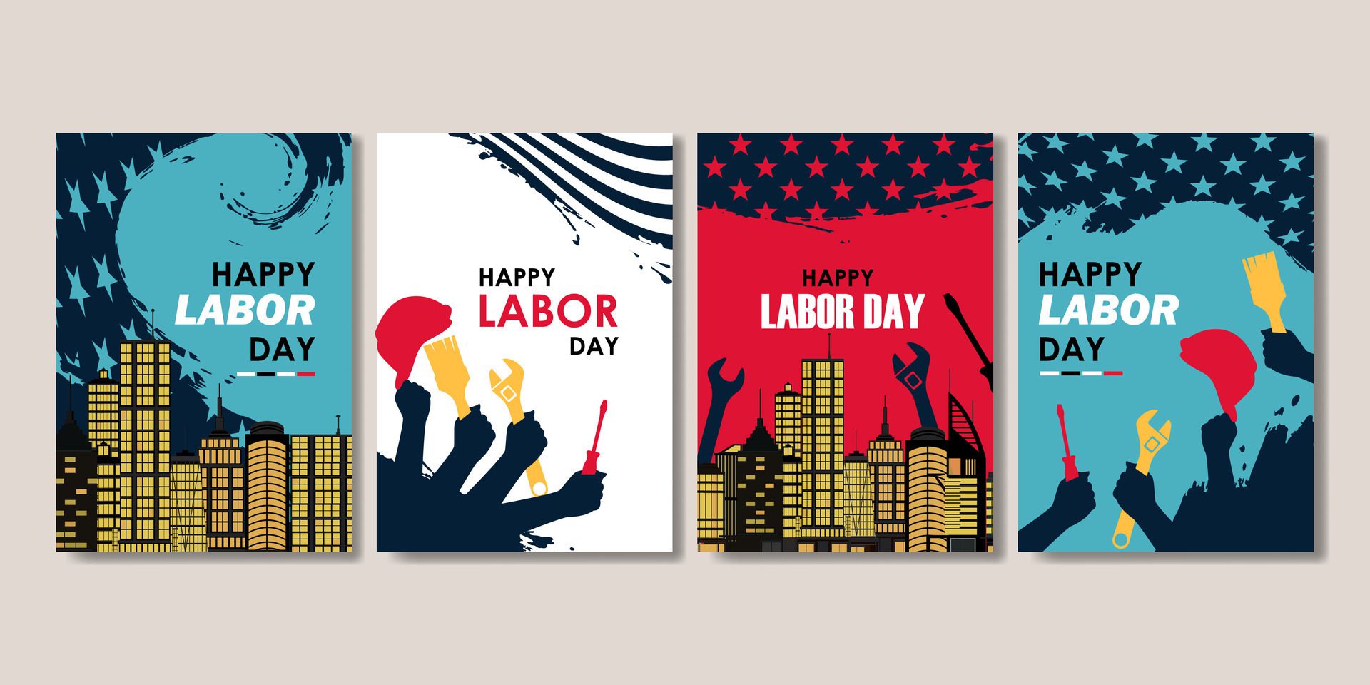 set of happy labor day poster for social media story, card, banner, background Free Vector