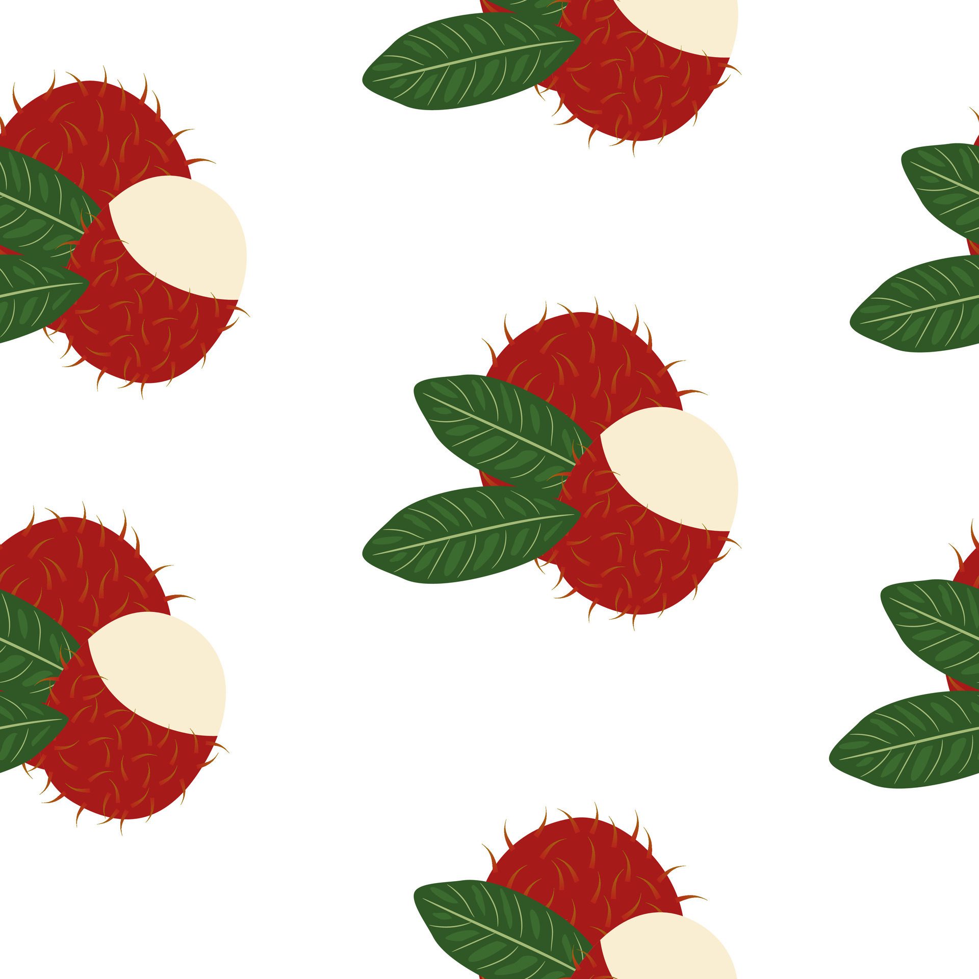 Fresh Rambutan Tropical Fruit Seamless Pattern On White Background Free Vector