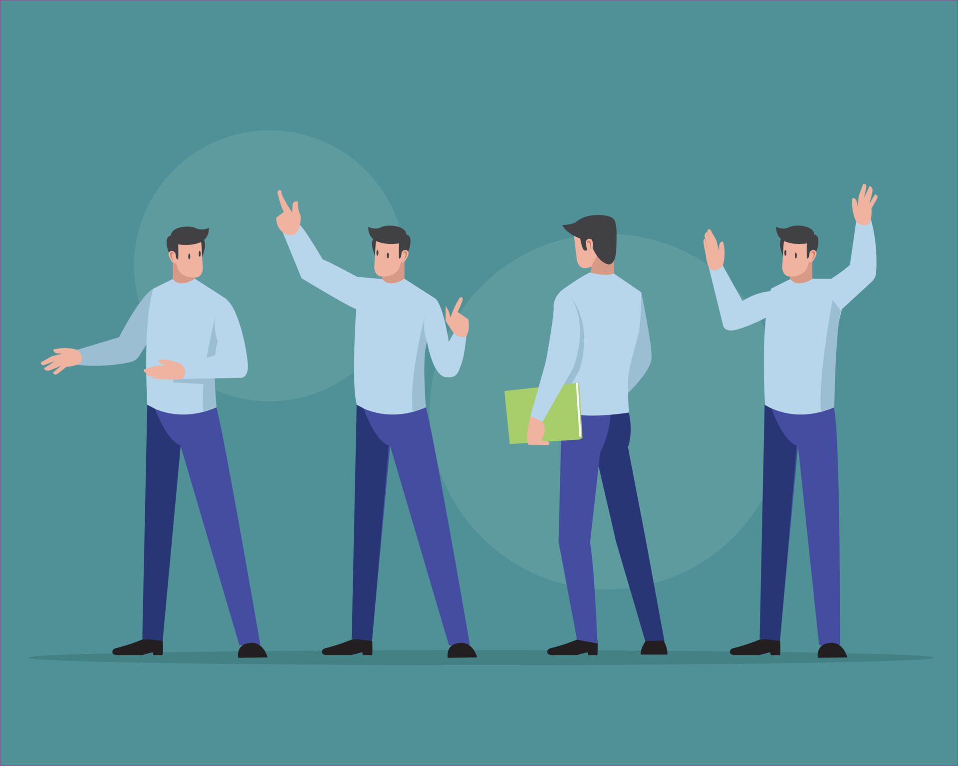 Set of businessman in 4 different gestures. People in business character poses. Vector illustration design. Free Vector