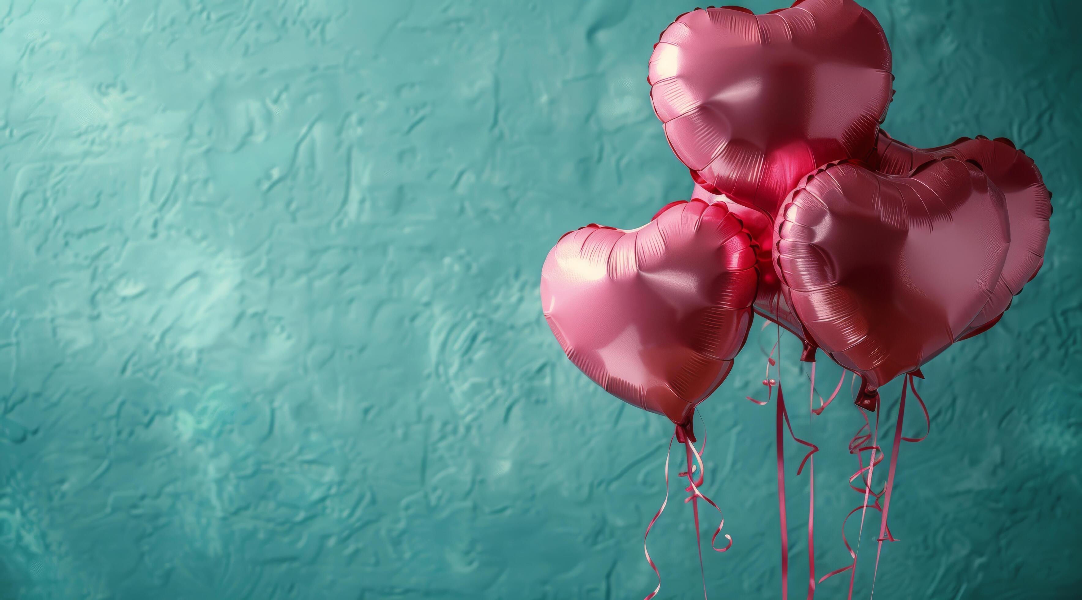 Pink Heart Balloons Against Teal Background Stock Free