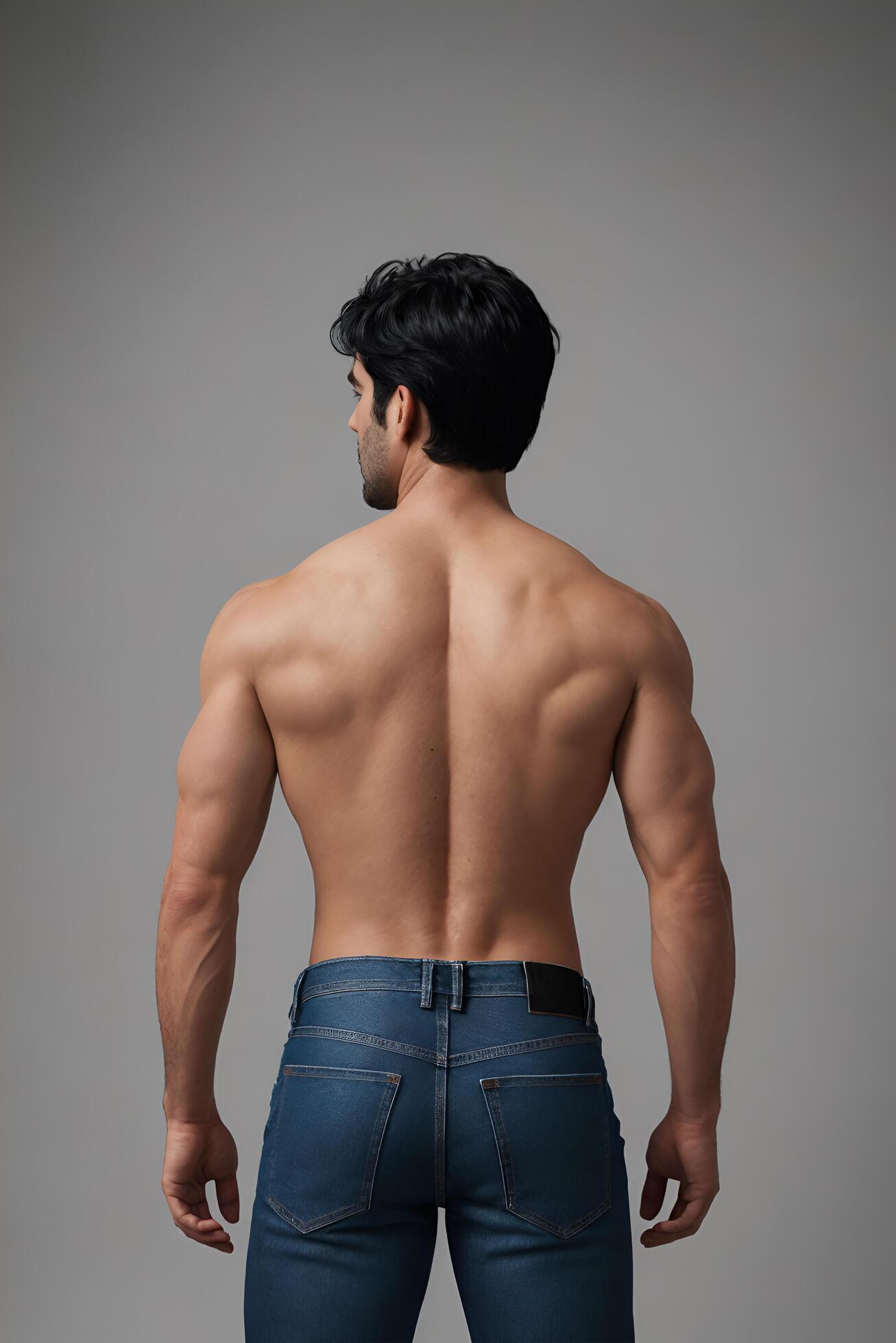 Muscular Back Body View of Man in Jeans Stock Free