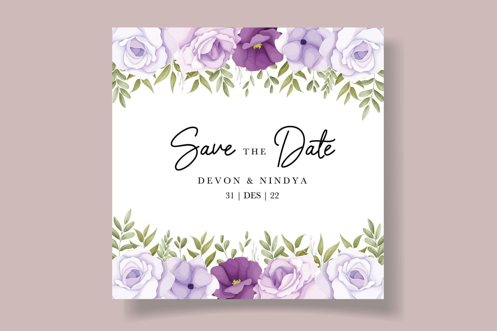 wedding invitation with pretty purple flowers Stock Free