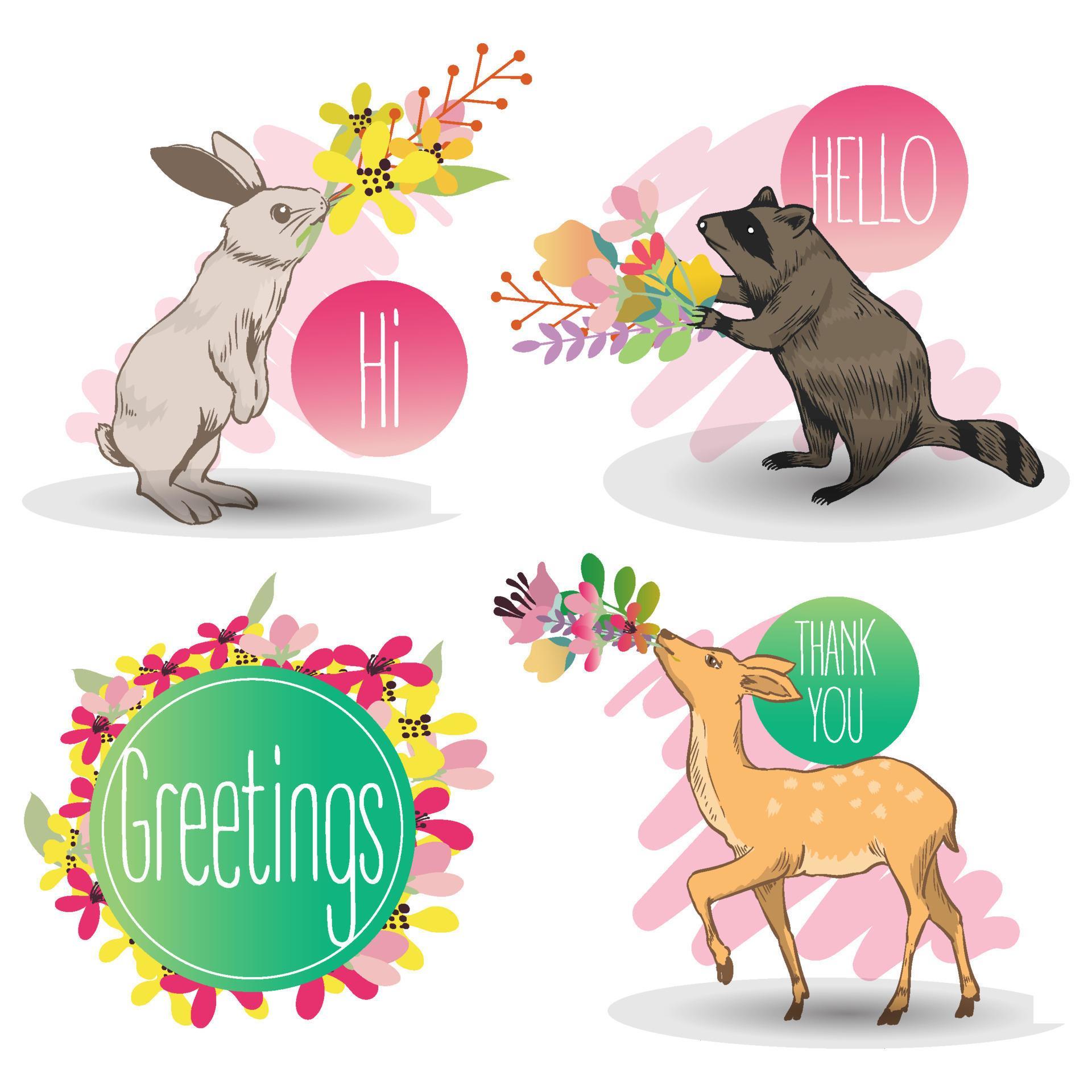 Animals with Flowers greetings concept Stock Free