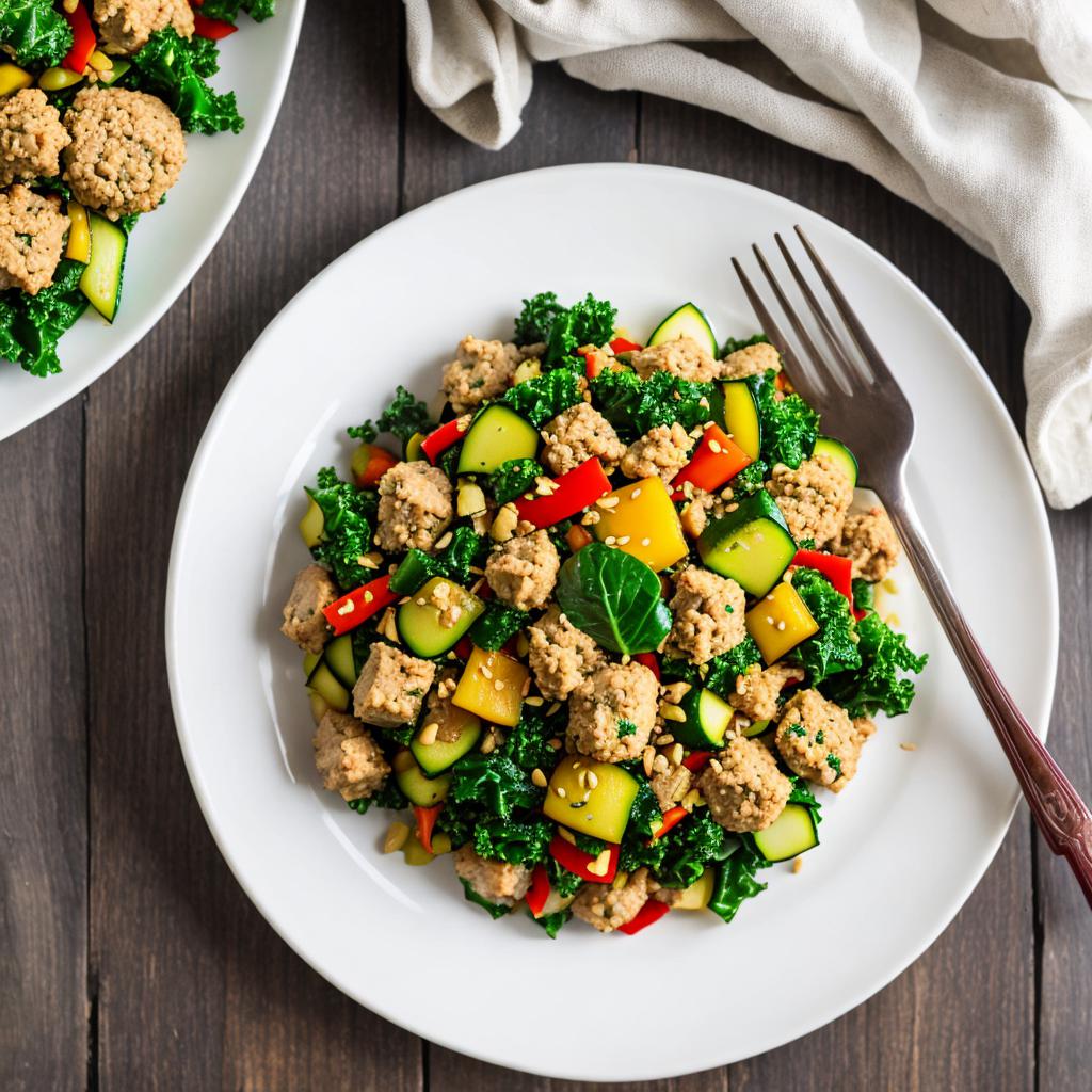 Ground chicken, veggie stirfry by @ai_generated