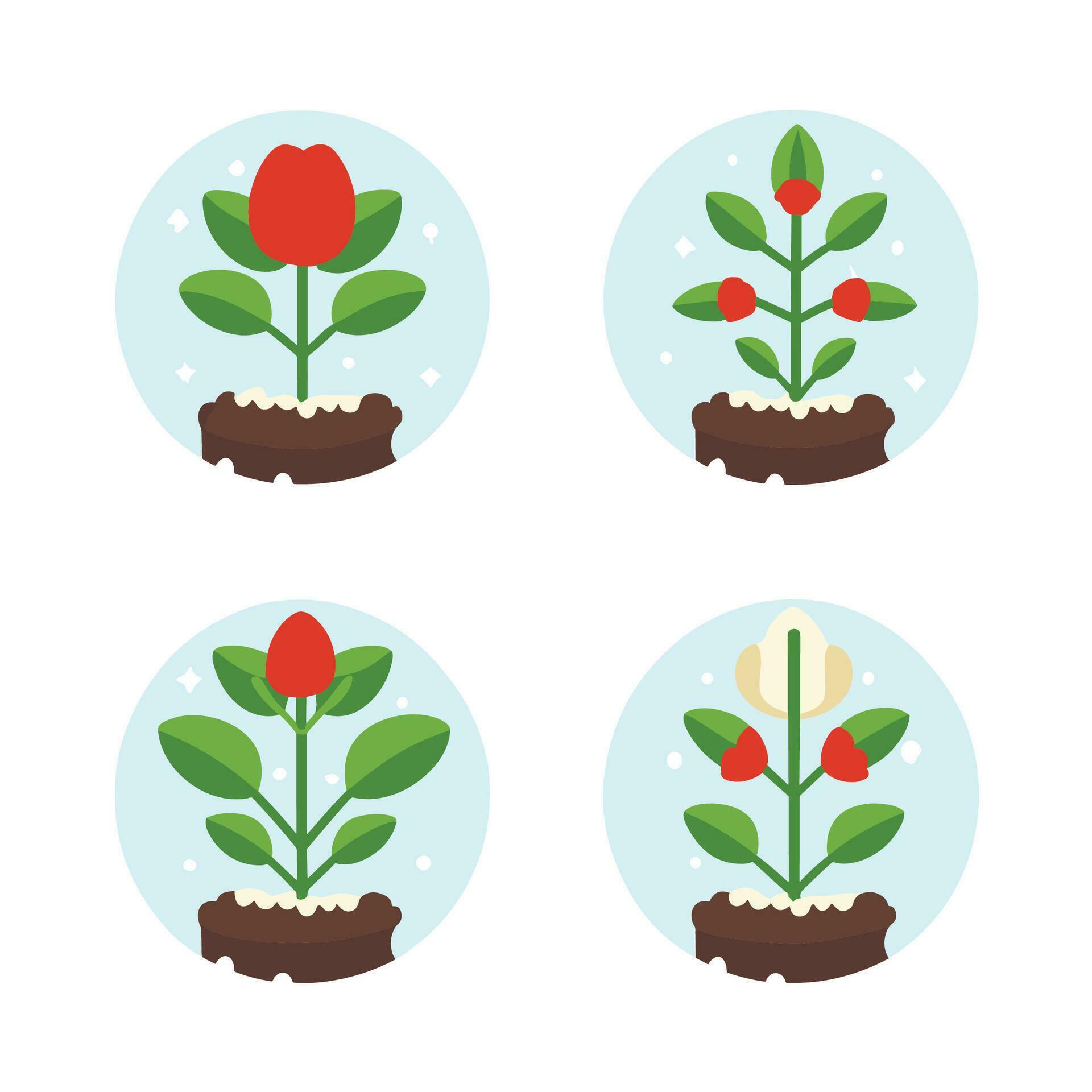 Flowers and plants seedling process flat icons set isolated vector illustration. Stock Free