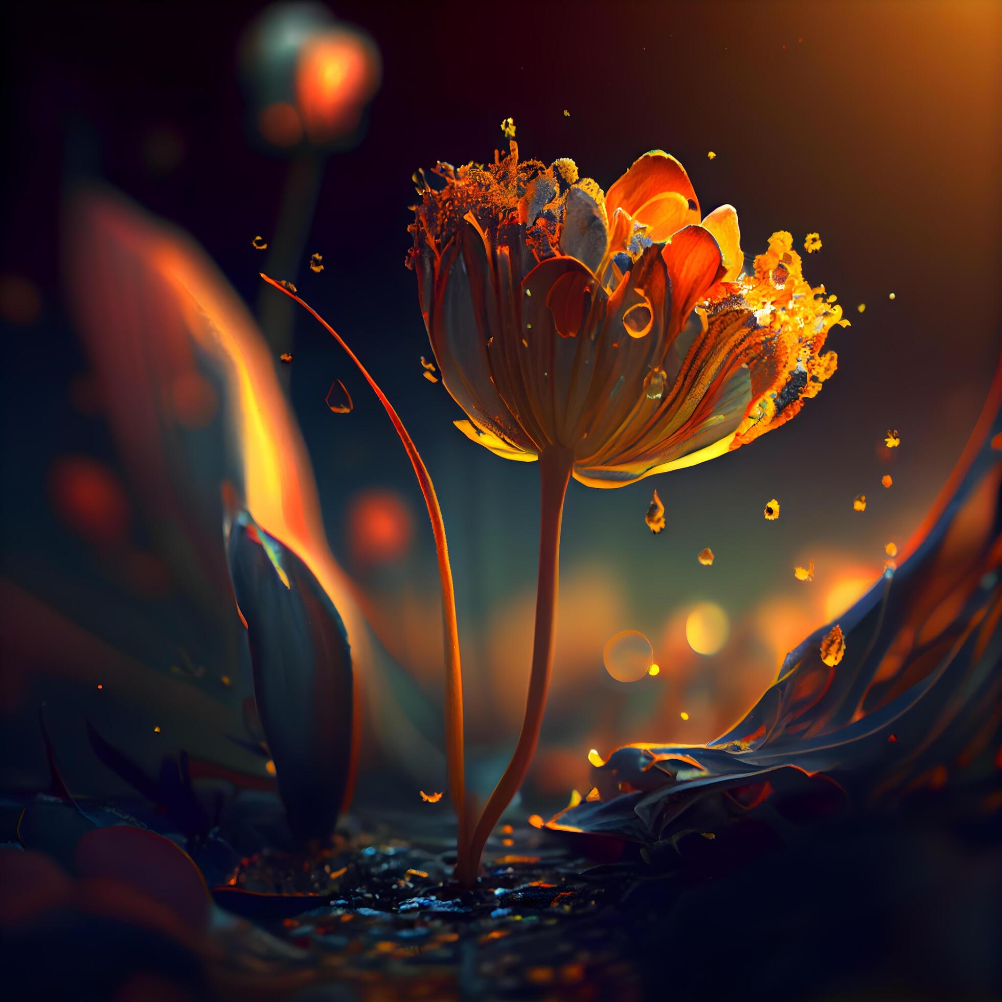 3d illustration of a flower with water drops on the petals, Image Stock Free