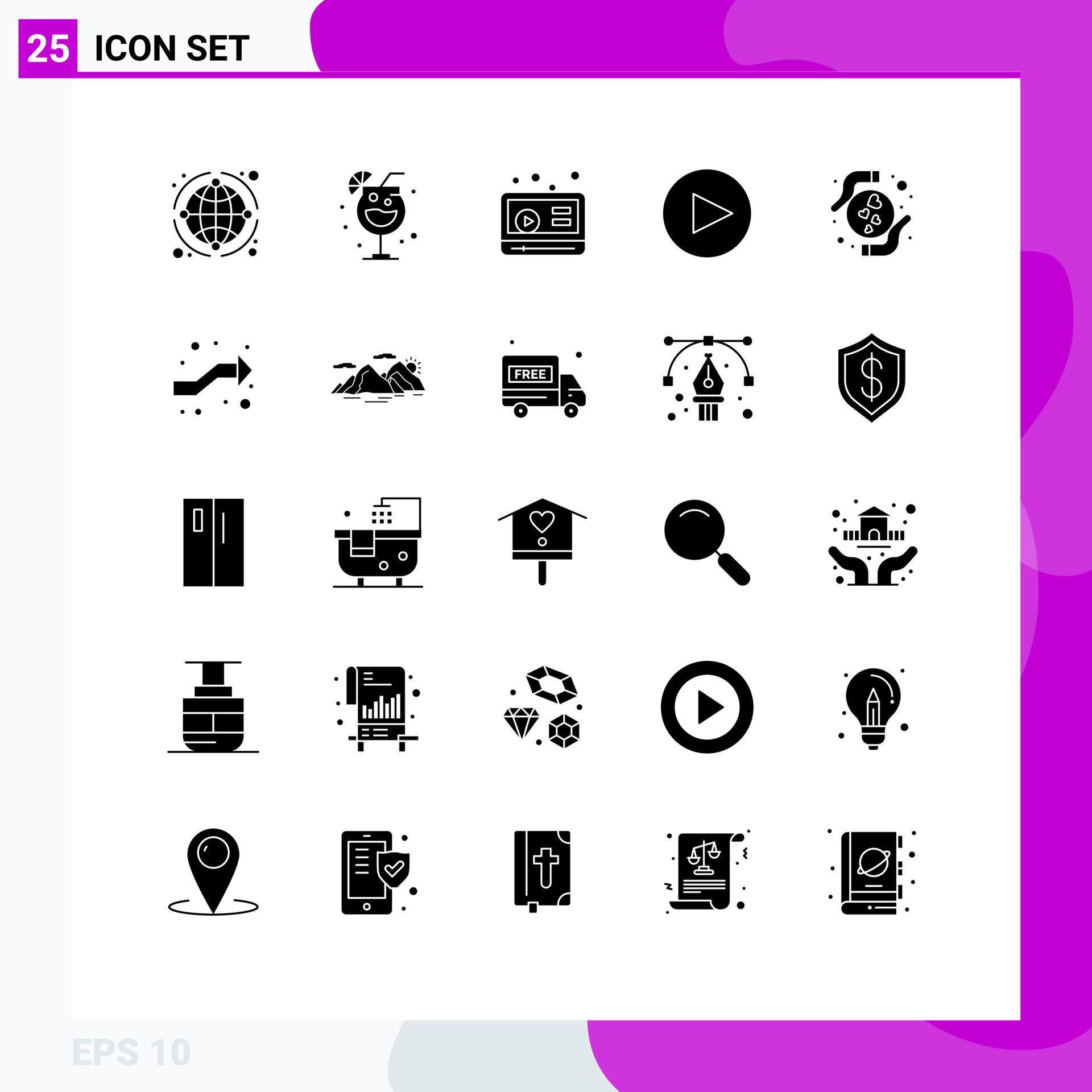 25 Thematic Vector Solid Glyphs and Editable Symbols of arrows love marketing hands play Editable Vector Design Elements Stock Free