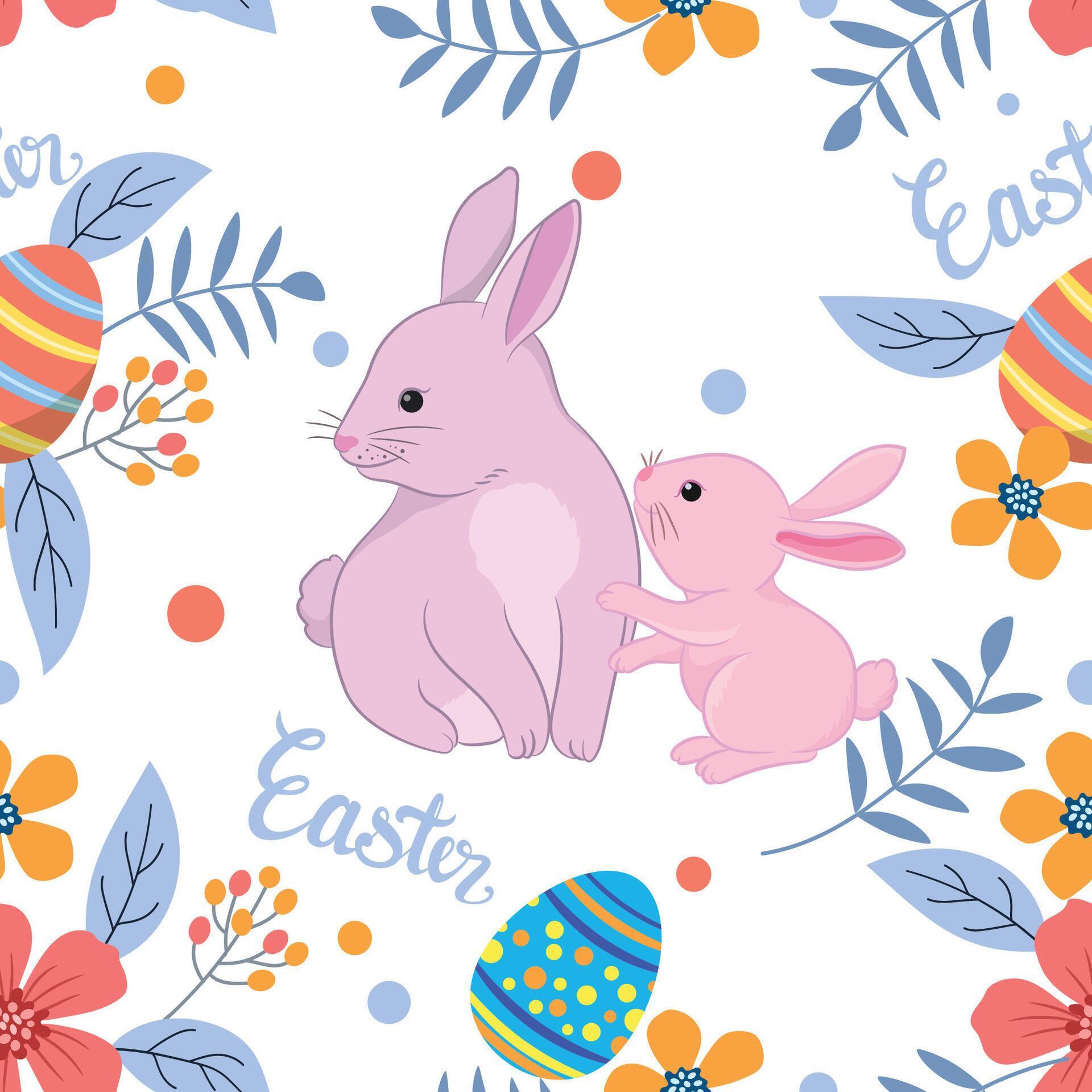 Bunny with Easter egg and flowers seamless pattern Stock Free