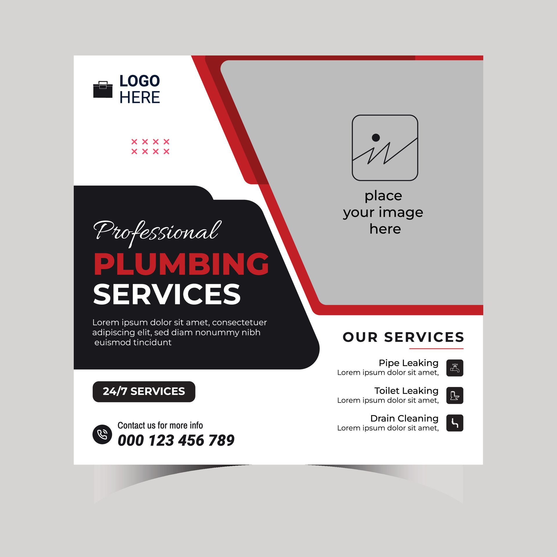 Vector Plumbing service social media post template, plumber expert banner. Free Vector