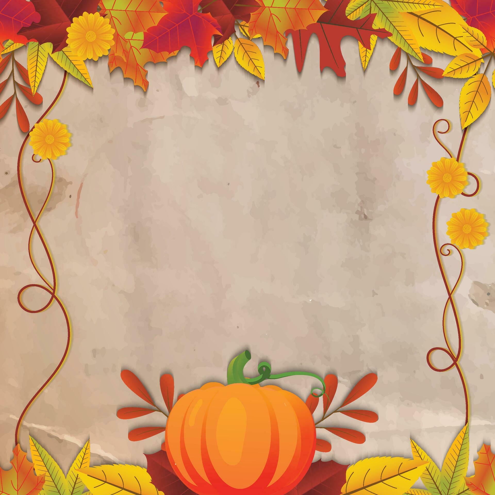 Autumn background with pumpkin, leaves and flowers Stock Free