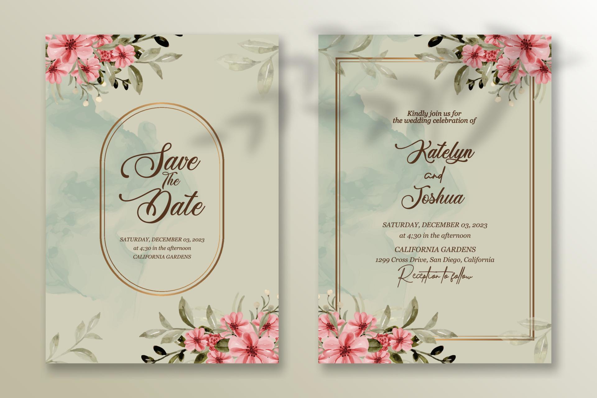 Premium vector Wedding invitation template with watercolor flower Stock Free