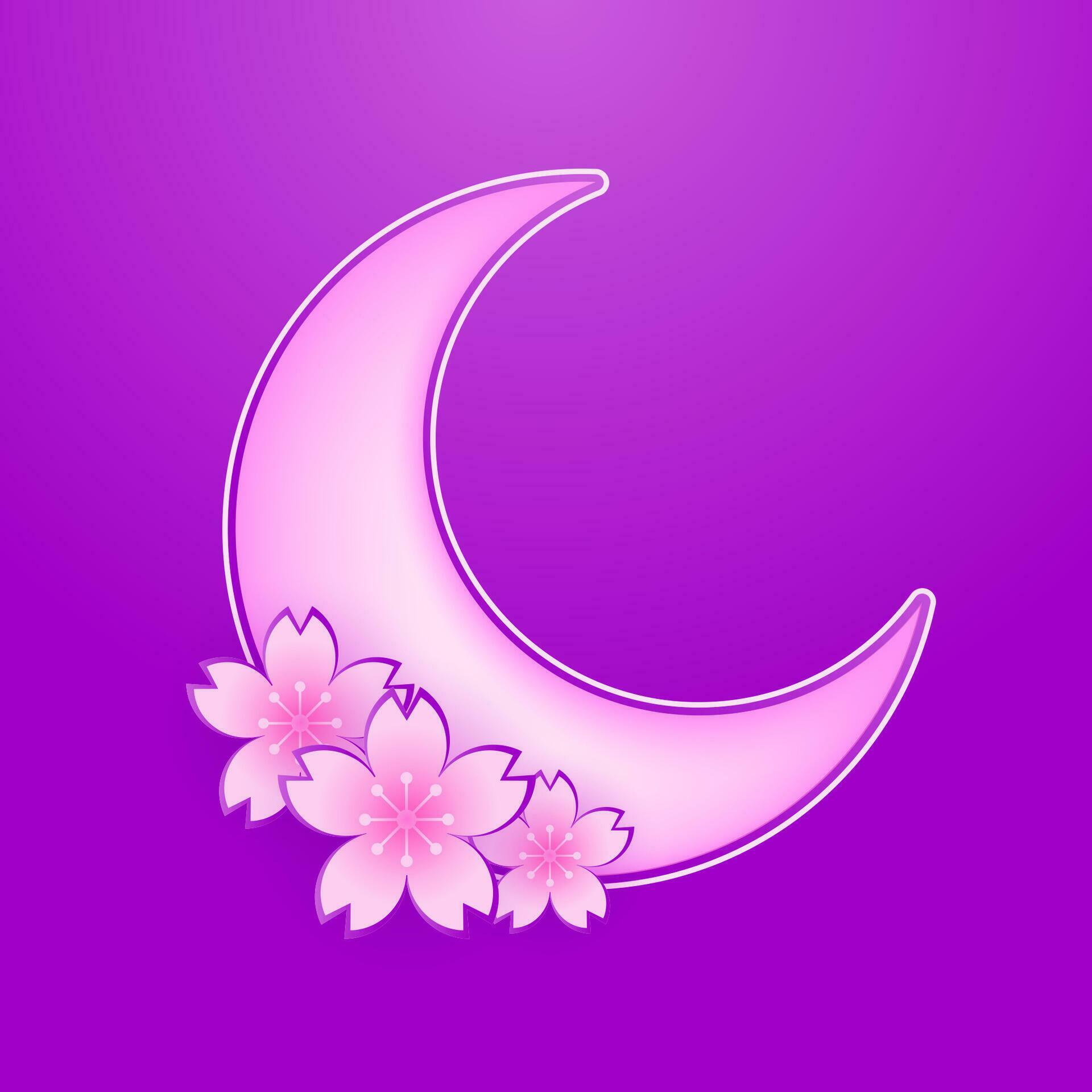 cute pink moon with sakura flower Stock Free