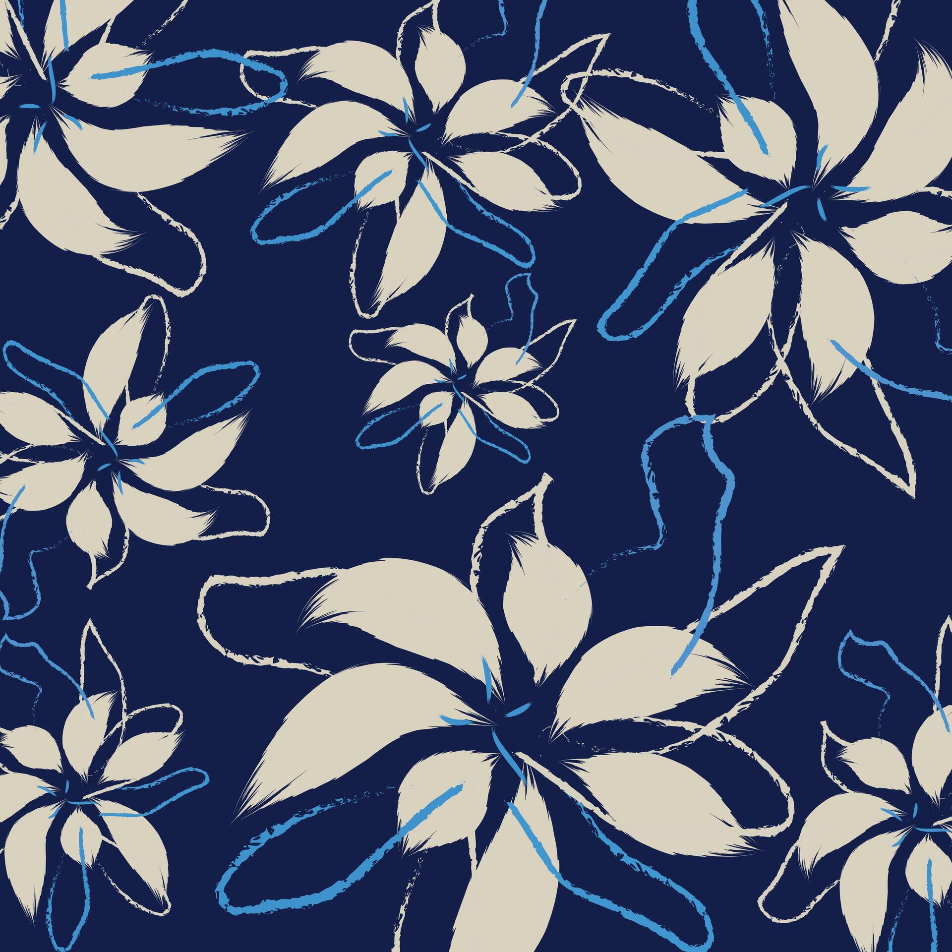 A hand drawing fashion textile . Floral textile tropical bicolor flower and leaves miniprint flowers geometric textile design Stock Free