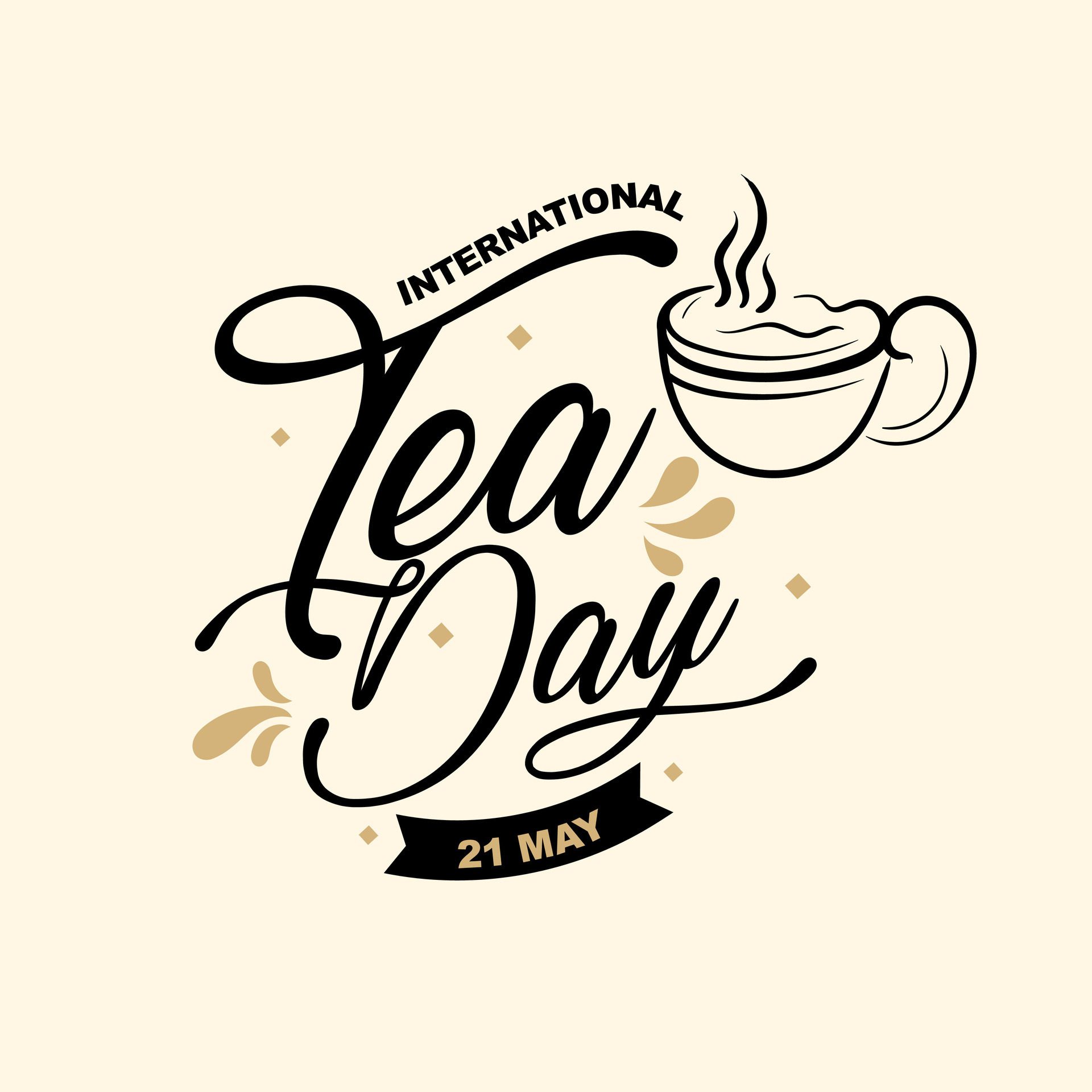 International Tea Day text banner. 21st May typographic Design. World Tea Day design for social media posts. Free Vector