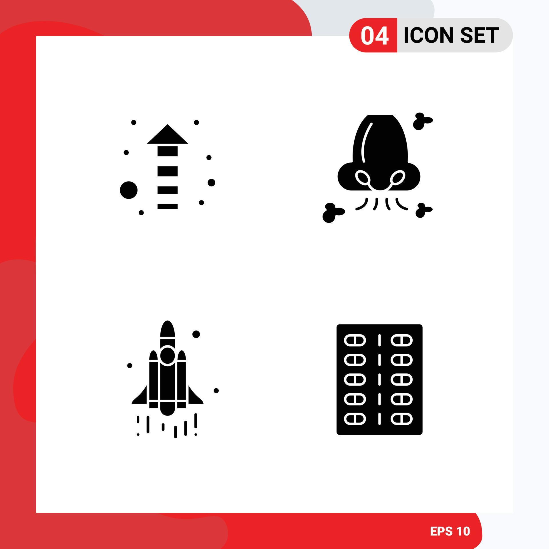 Pictogram Set of 4 Simple Solid Glyphs of arrow rocket air nose technology Editable Vector Design Elements Stock Free