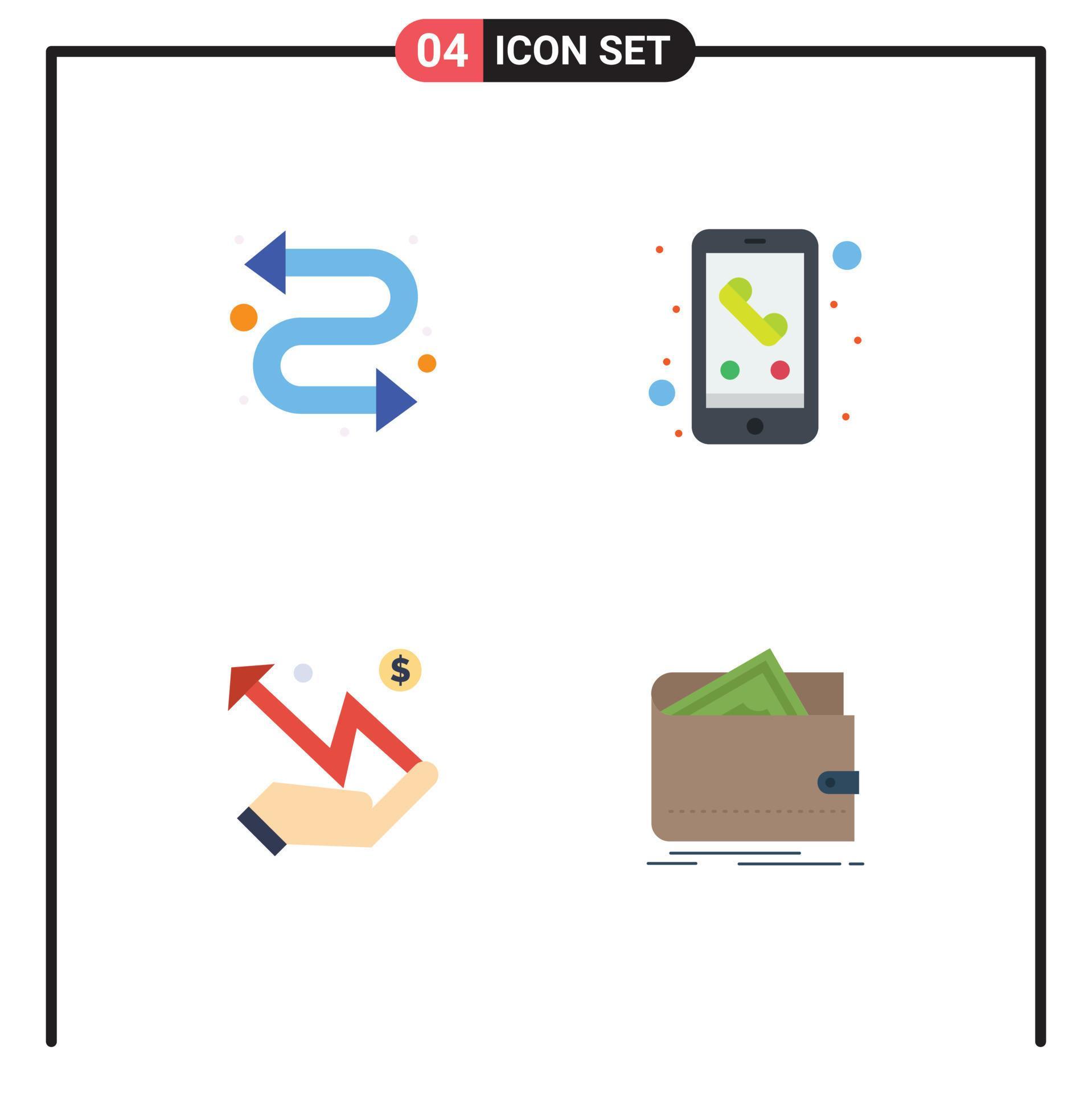 Pictogram Set of 4 Simple Flat Icons of arrows money call smart phone cash Editable Vector Design Elements Stock Free