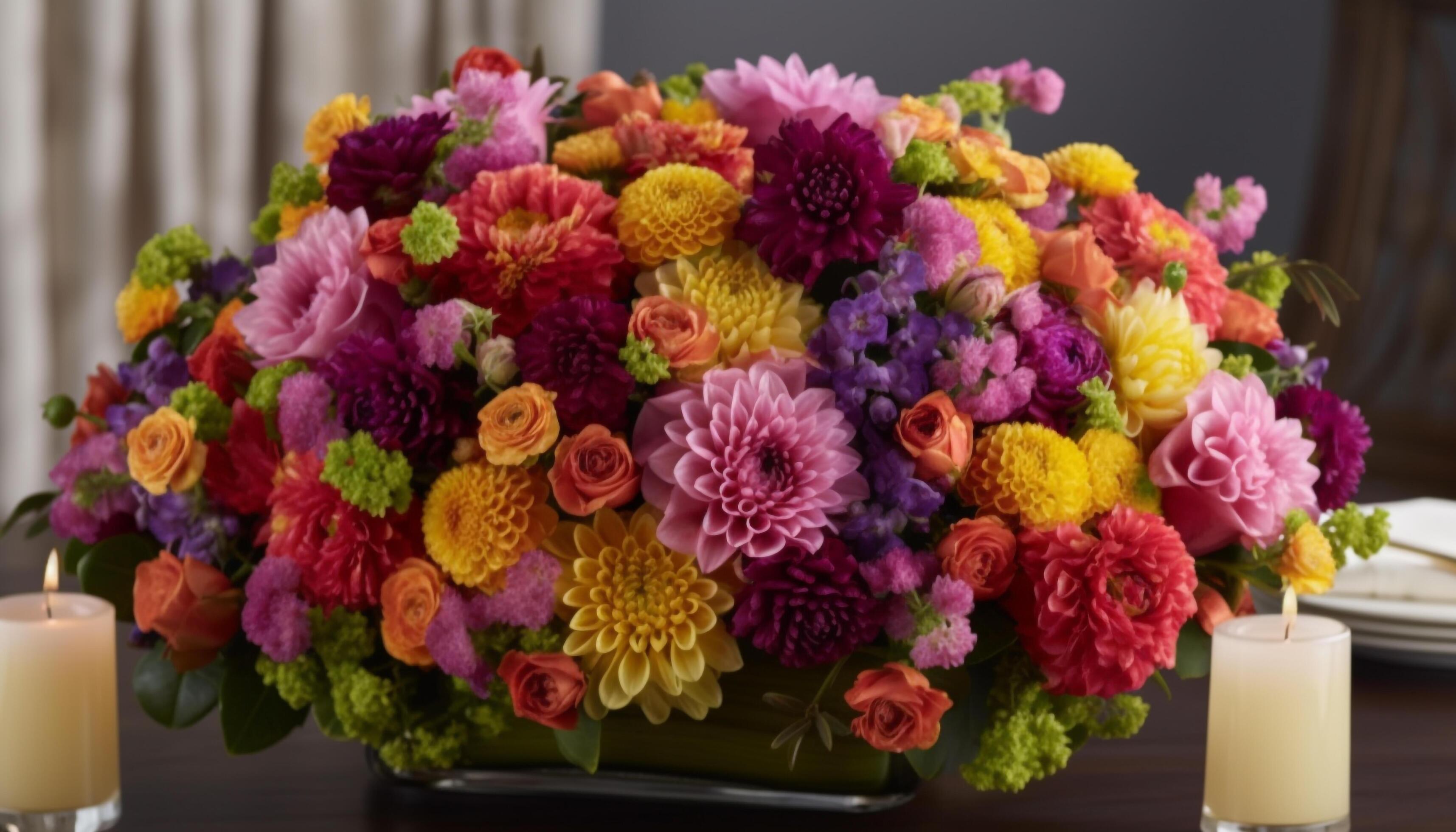 Bouquet of multi ed flowers brings celebration indoors generated by AI Stock Free