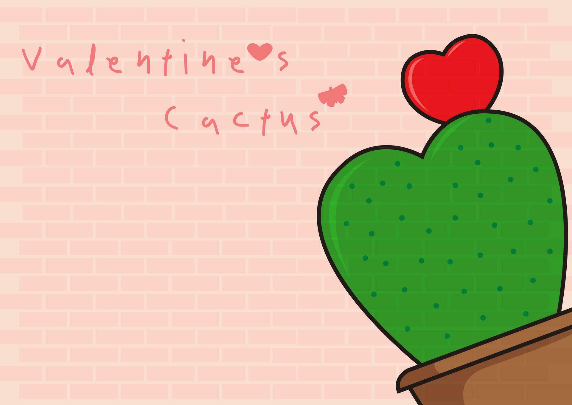 
									Hoya Cactus with red heart flower in tree pot and wording Valentine’s Cactus on pink background Stock Free