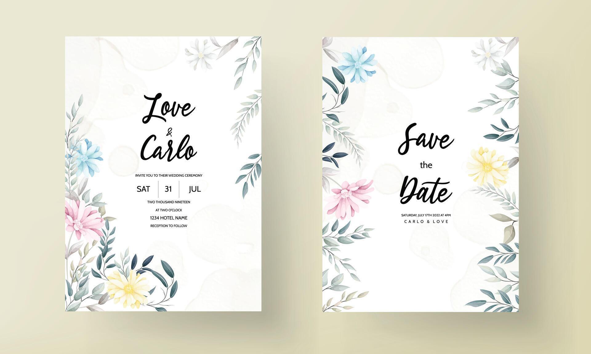 beautiful flower and leaves wedding invitastion card Stock Free