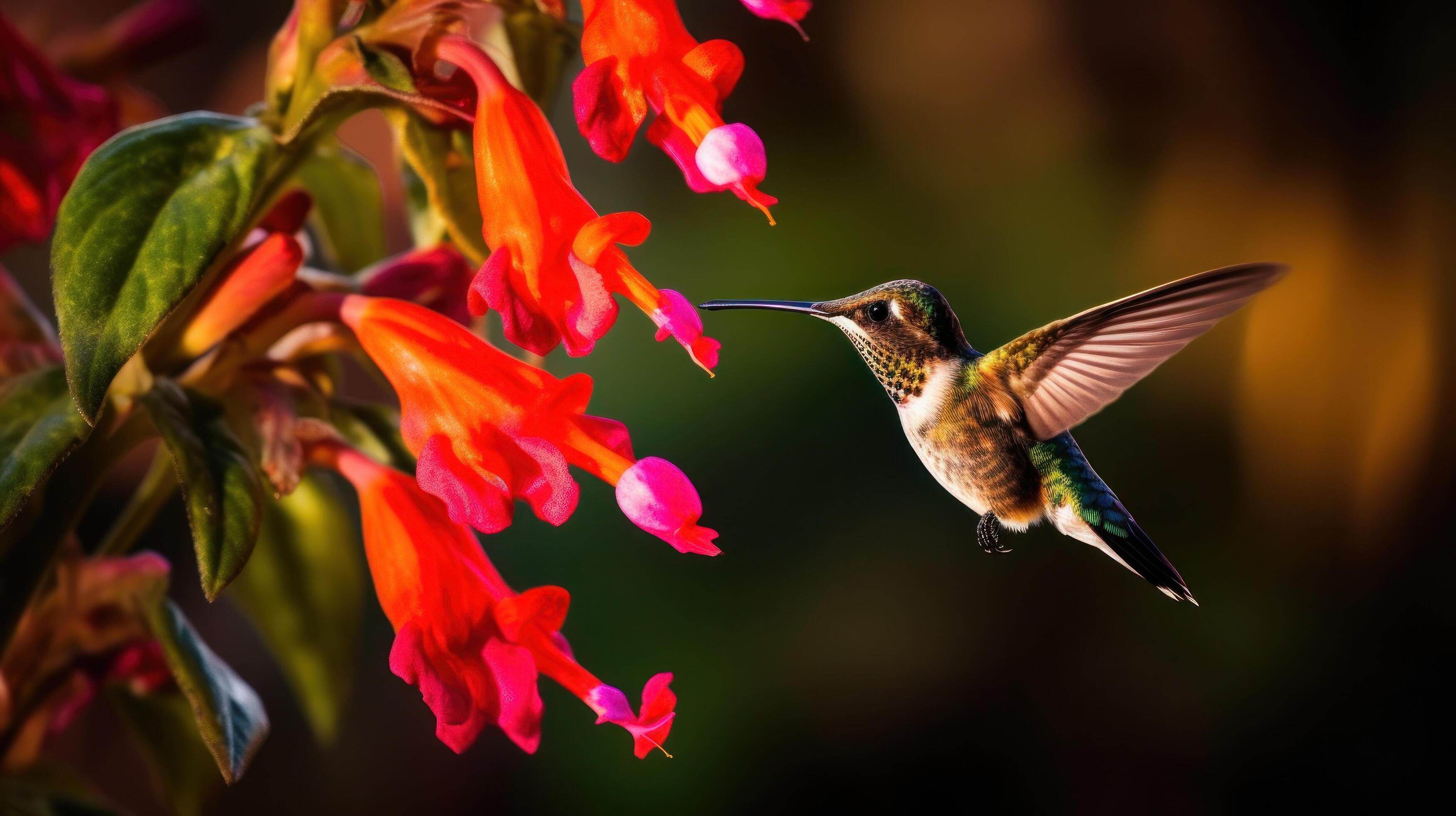 Humming bird with flower. Illustration Stock Free