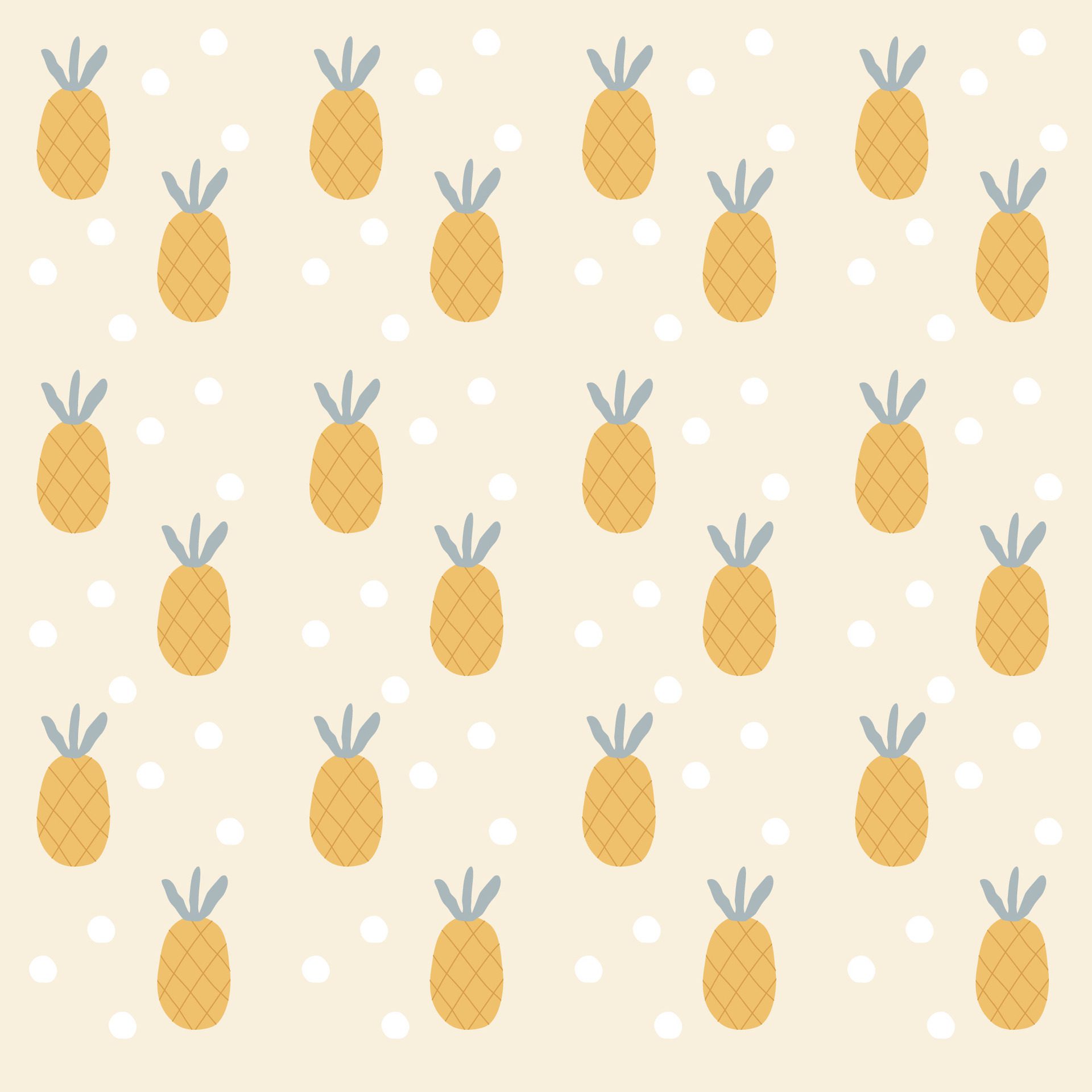 Hand drawn pineapple and white dots for summer pattern Free Vector